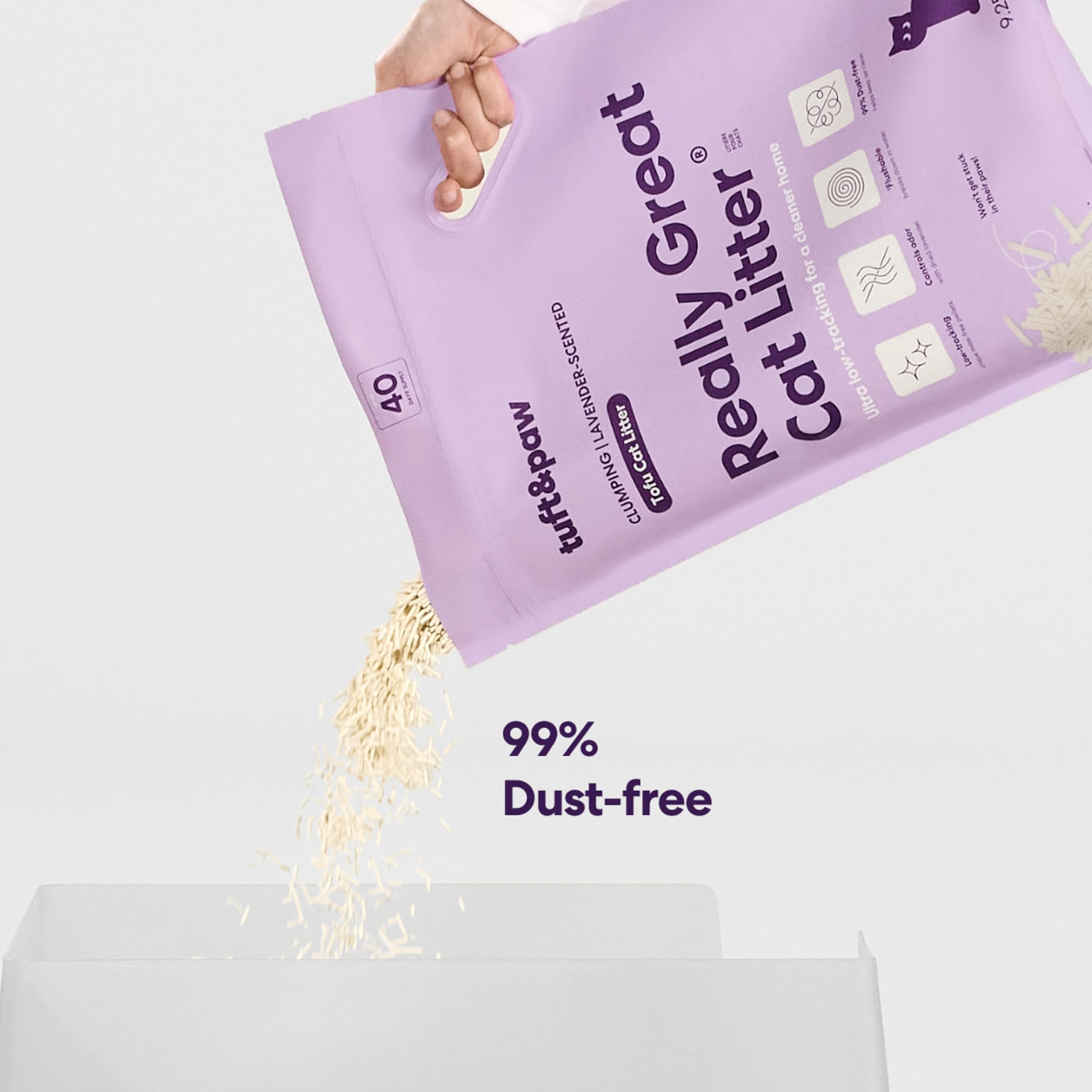 Tuft & Paw low-tracking pellets on a clean floor