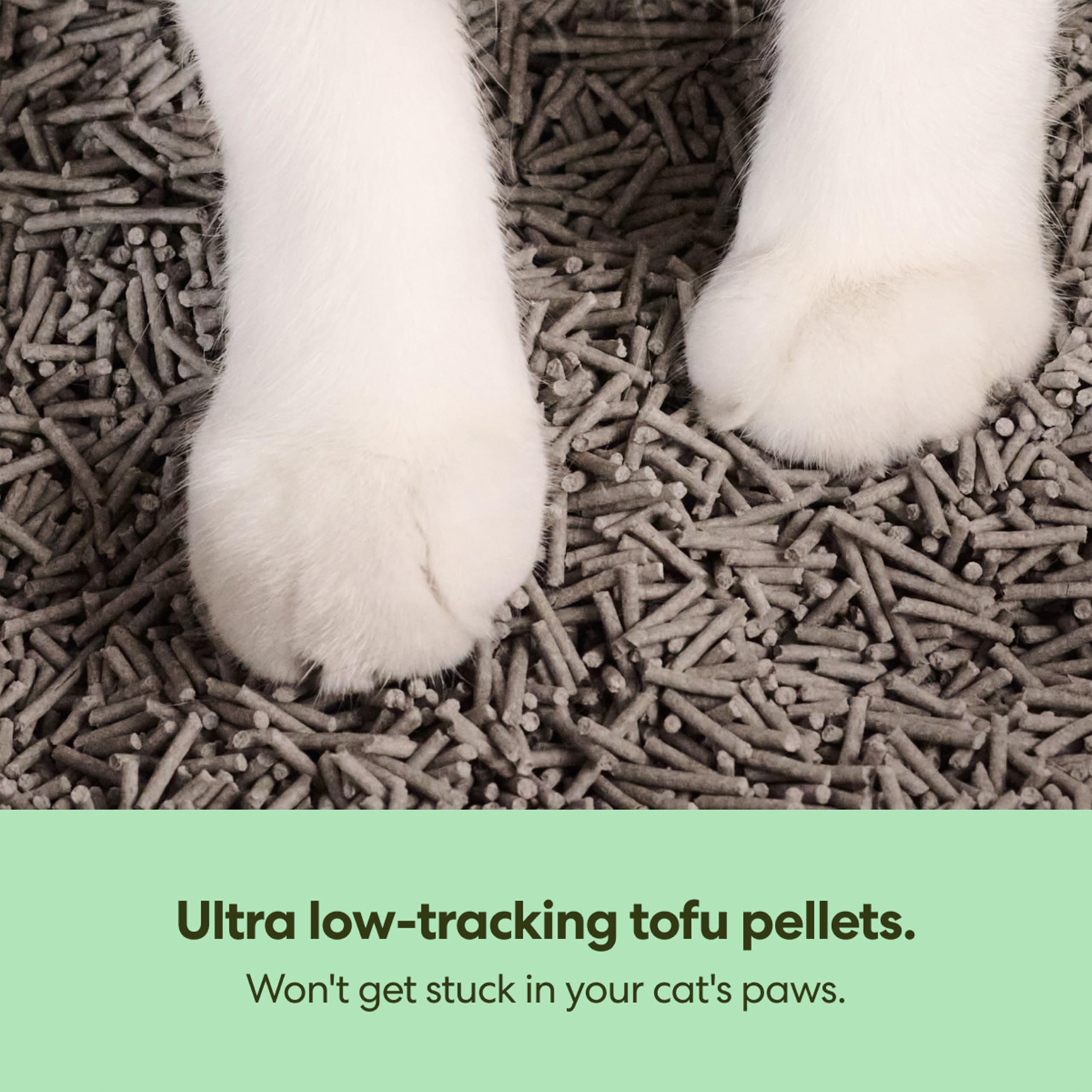 Tuft & Paw tofu cat litter pellets close-up highlighting dust-free texture and quick clumping.