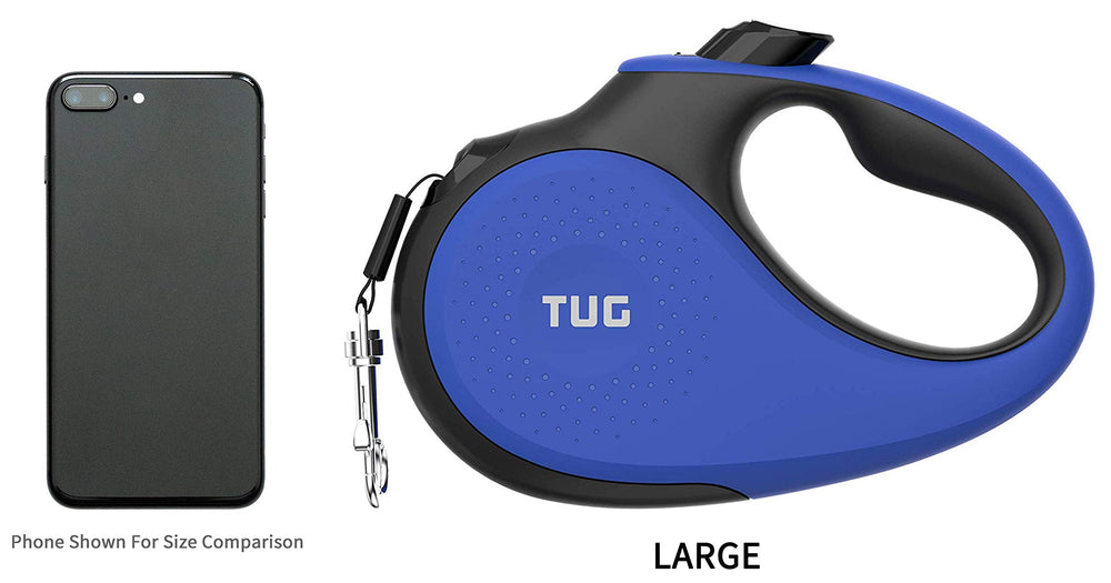 TUG 16 ft nylon tape extended for flexible reach during walks.