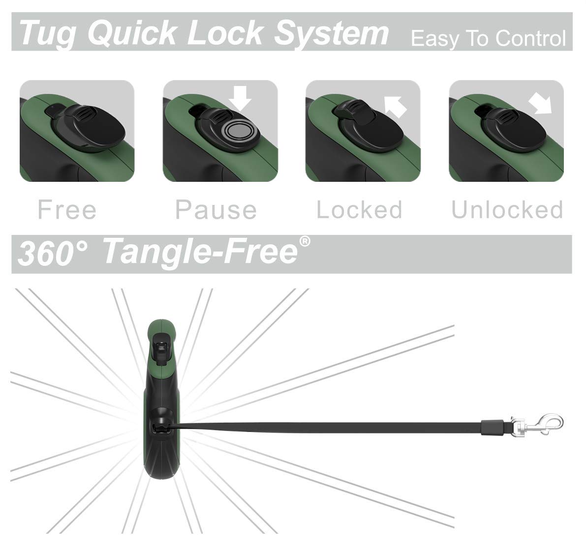 TUG ergonomic anti-slip handle offers comfortable grip for long strolls
