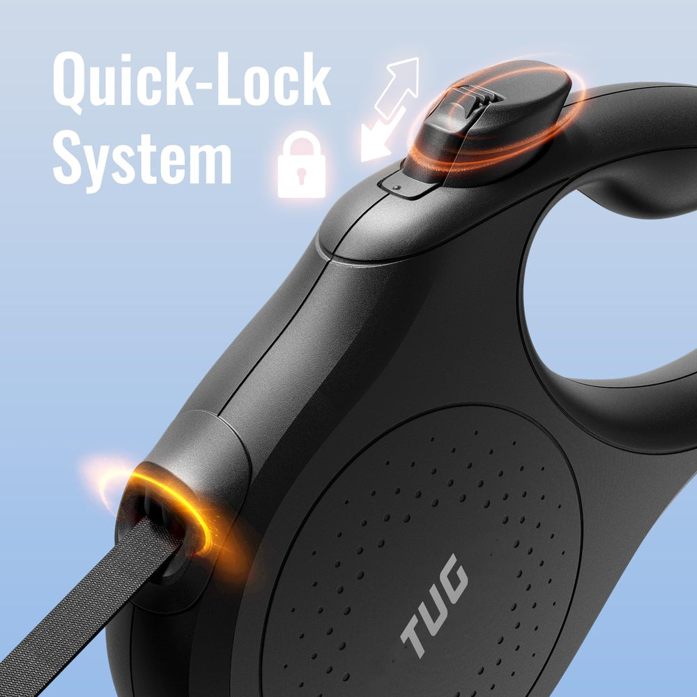 TUG Quest leash demonstrates one-handed brake and lock for quick stops.