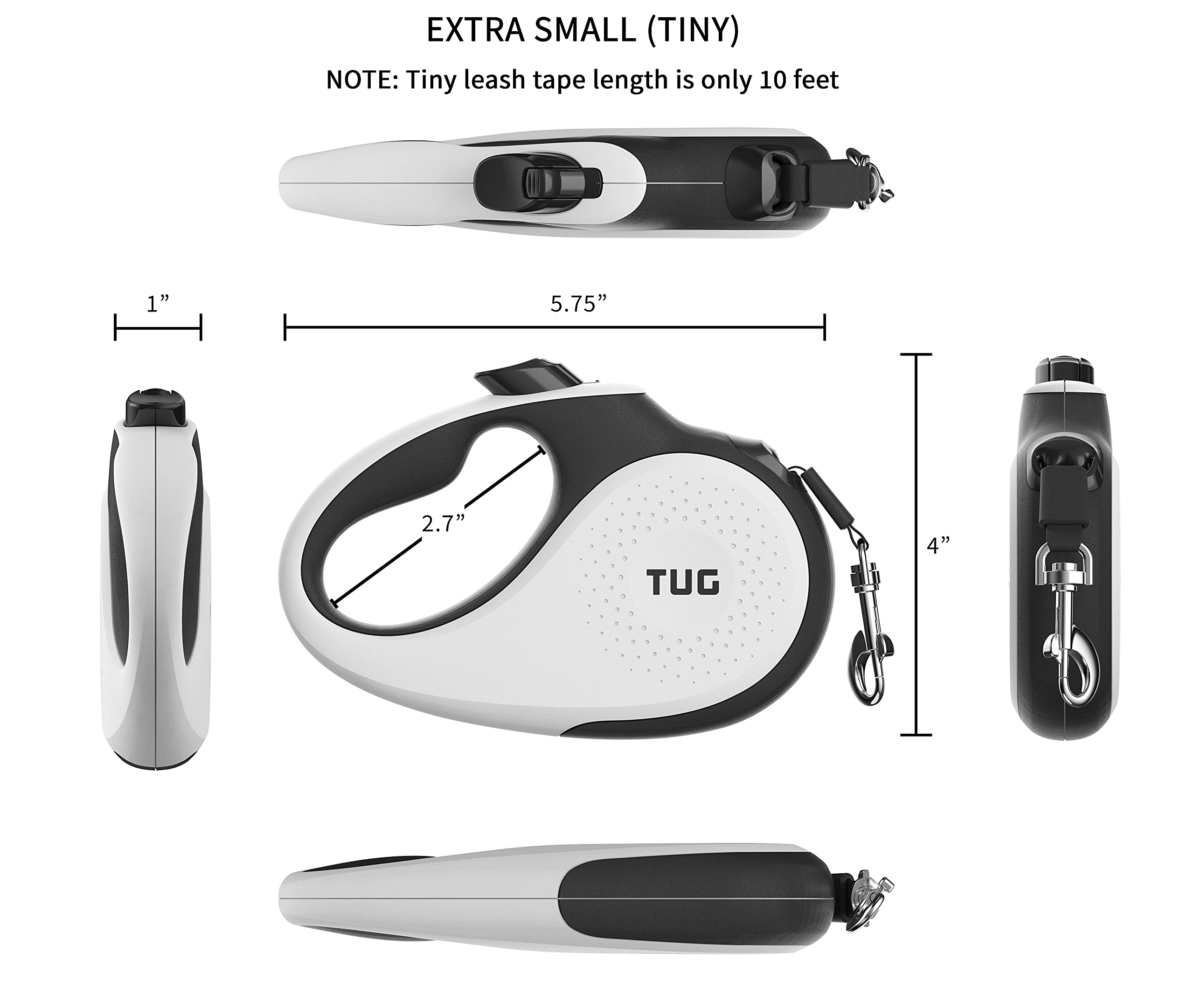 TUG Tiny one-handed brake lock enables easy pause and control on walks.