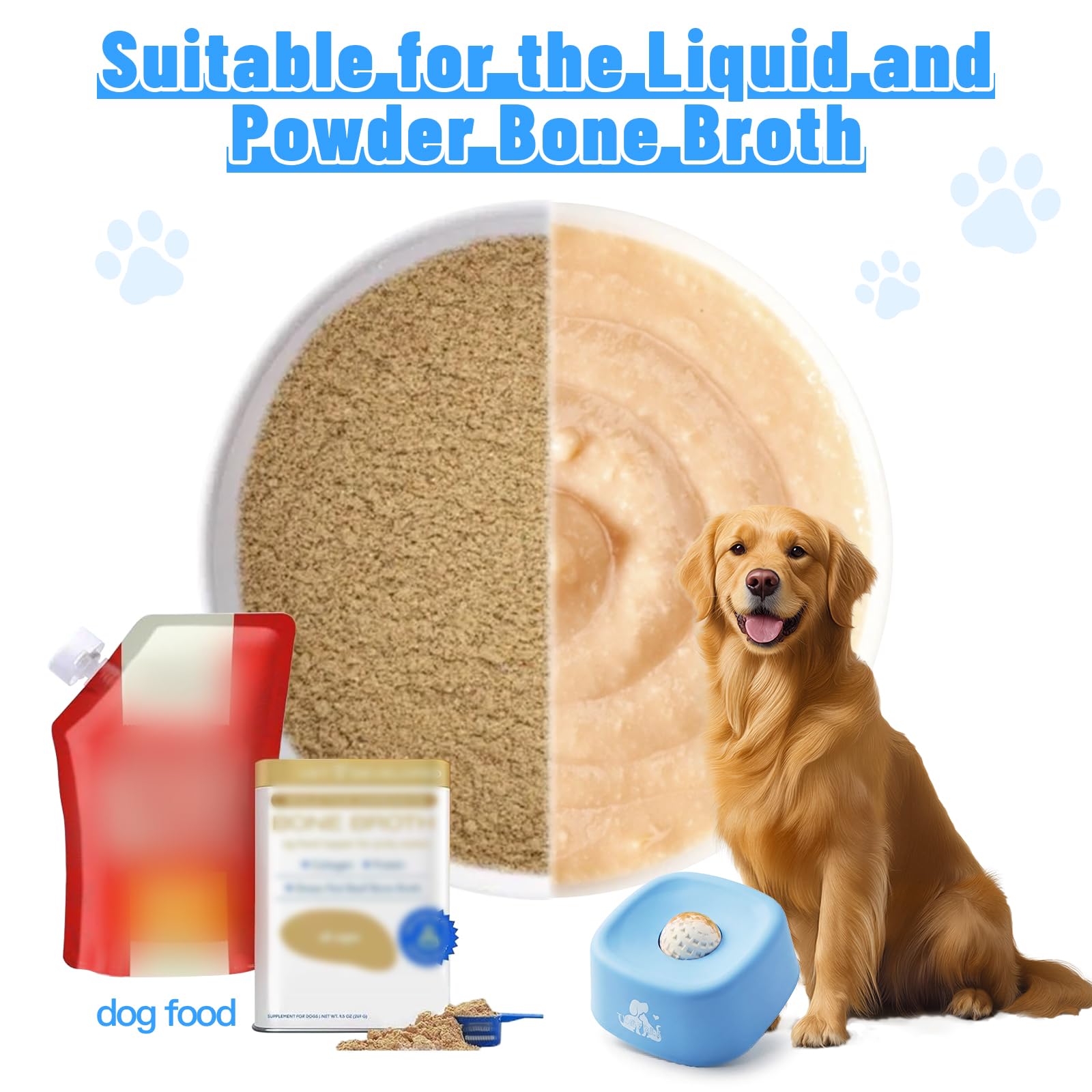 TUGFREE liquid treat setup with bone broth showing controlled delivery