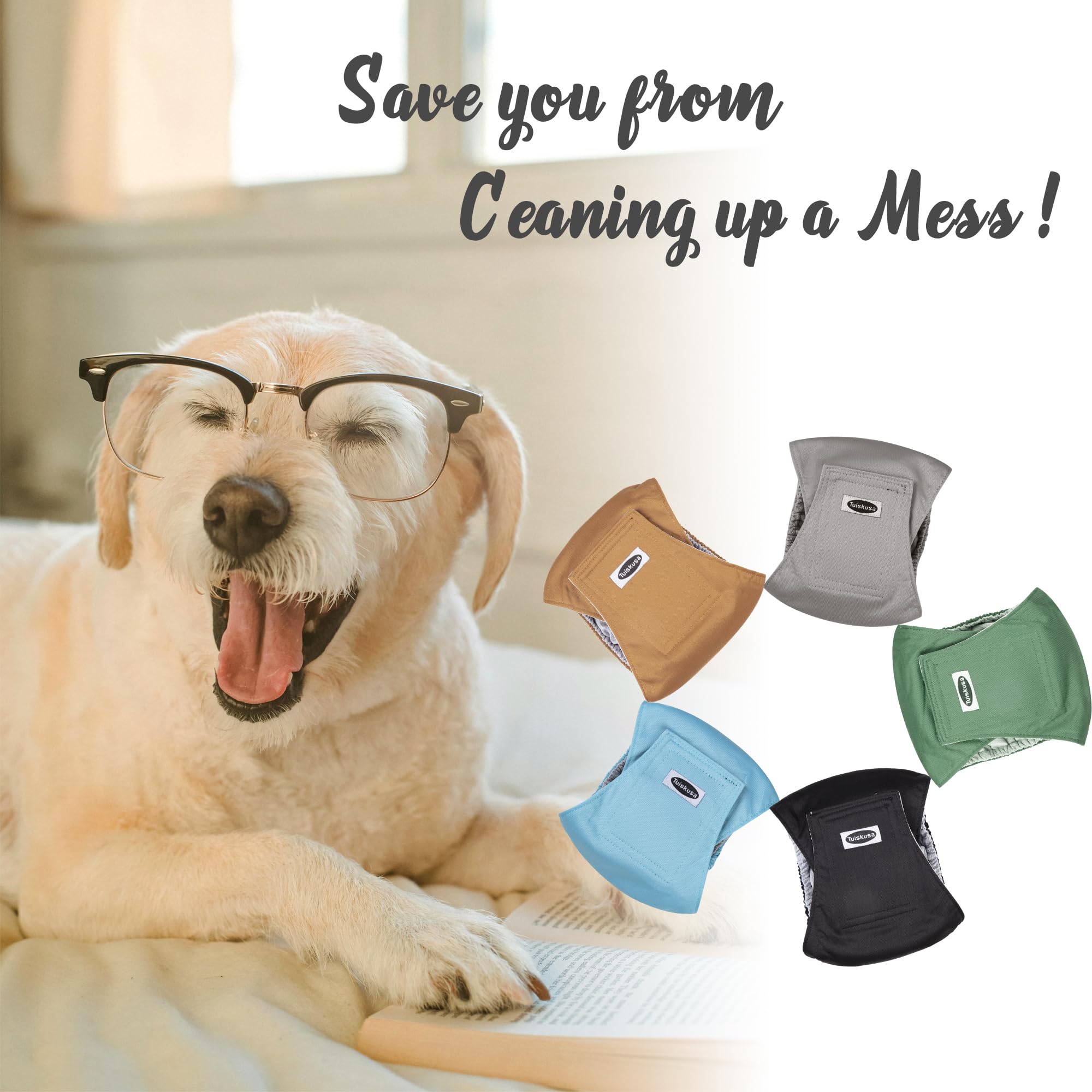 Tuiskusa dog diapers five-pack packaging, convenient for travel and regular rotation.