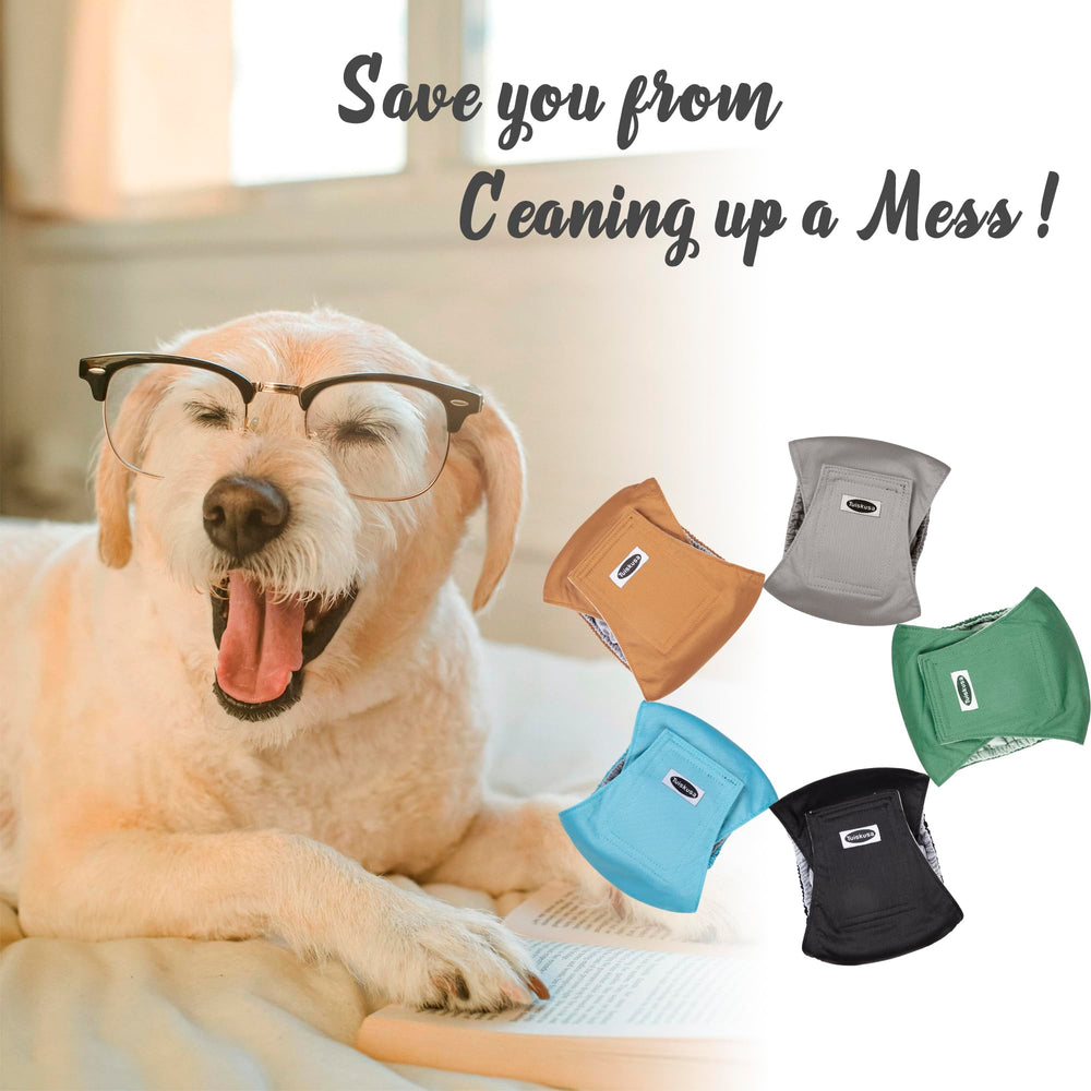 Tuiskusa dog diapers five-pack packaging, convenient for travel and regular rotation.
