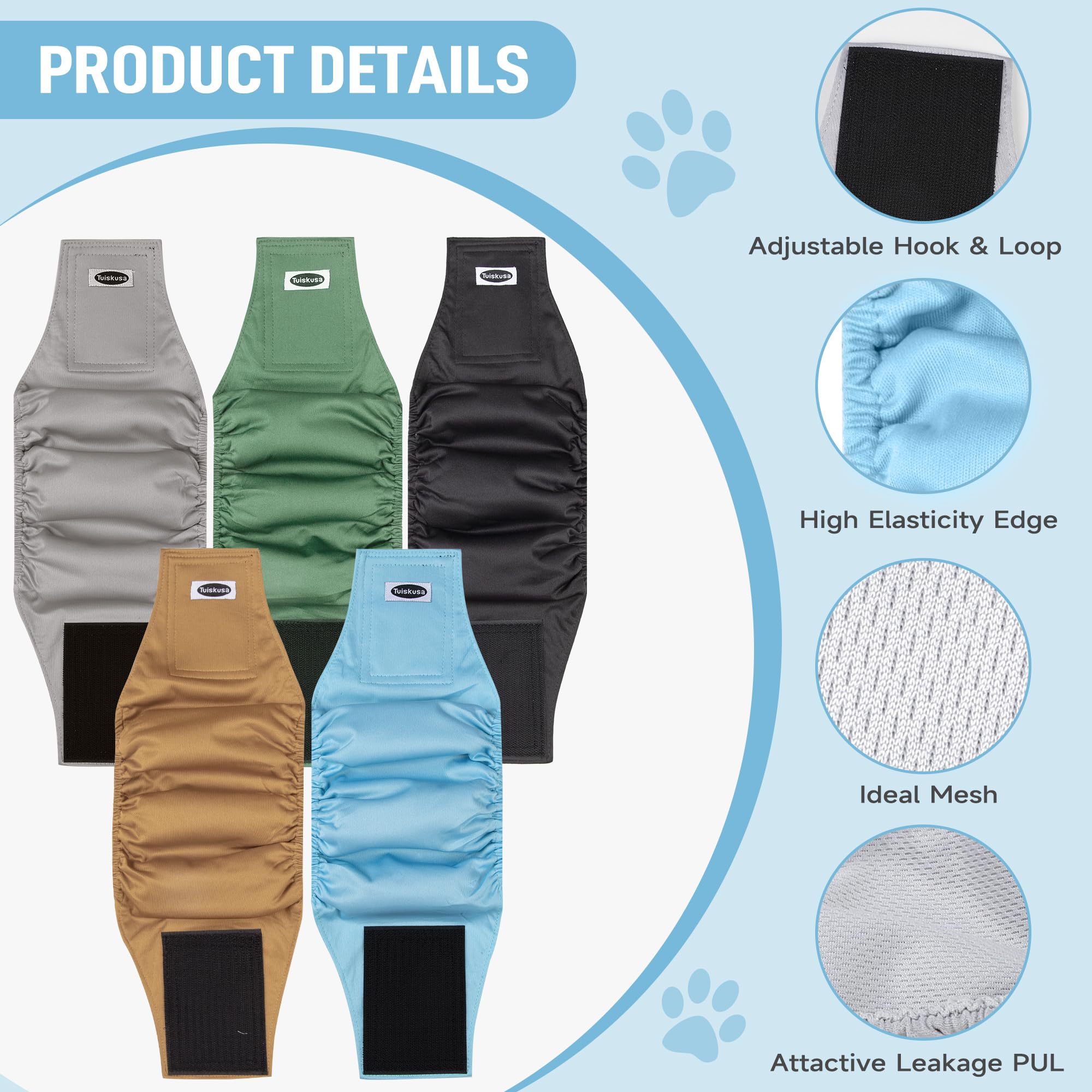 Tuiskusa dog diapers soft fabric close-up; washable, eco-friendly and reusable.