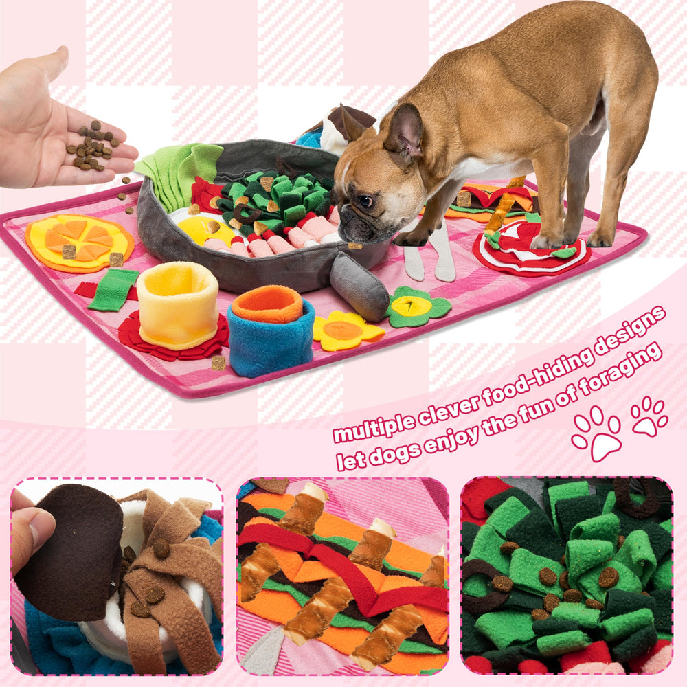 TUKOAW snuffle mat showcases lamb rolls and lettuce leaves to spark tasty sniffing play