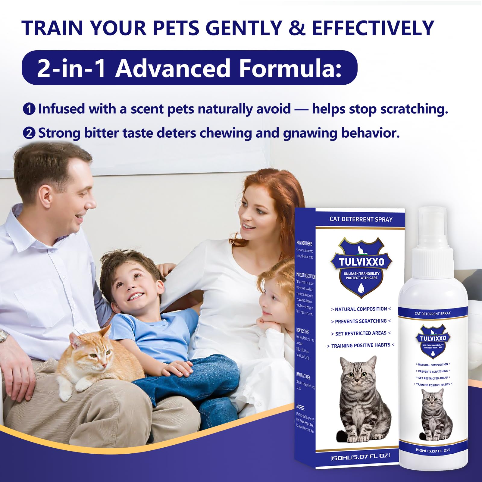 Tulvixxo indoor spray for sofas and rugs deters cat scratching.