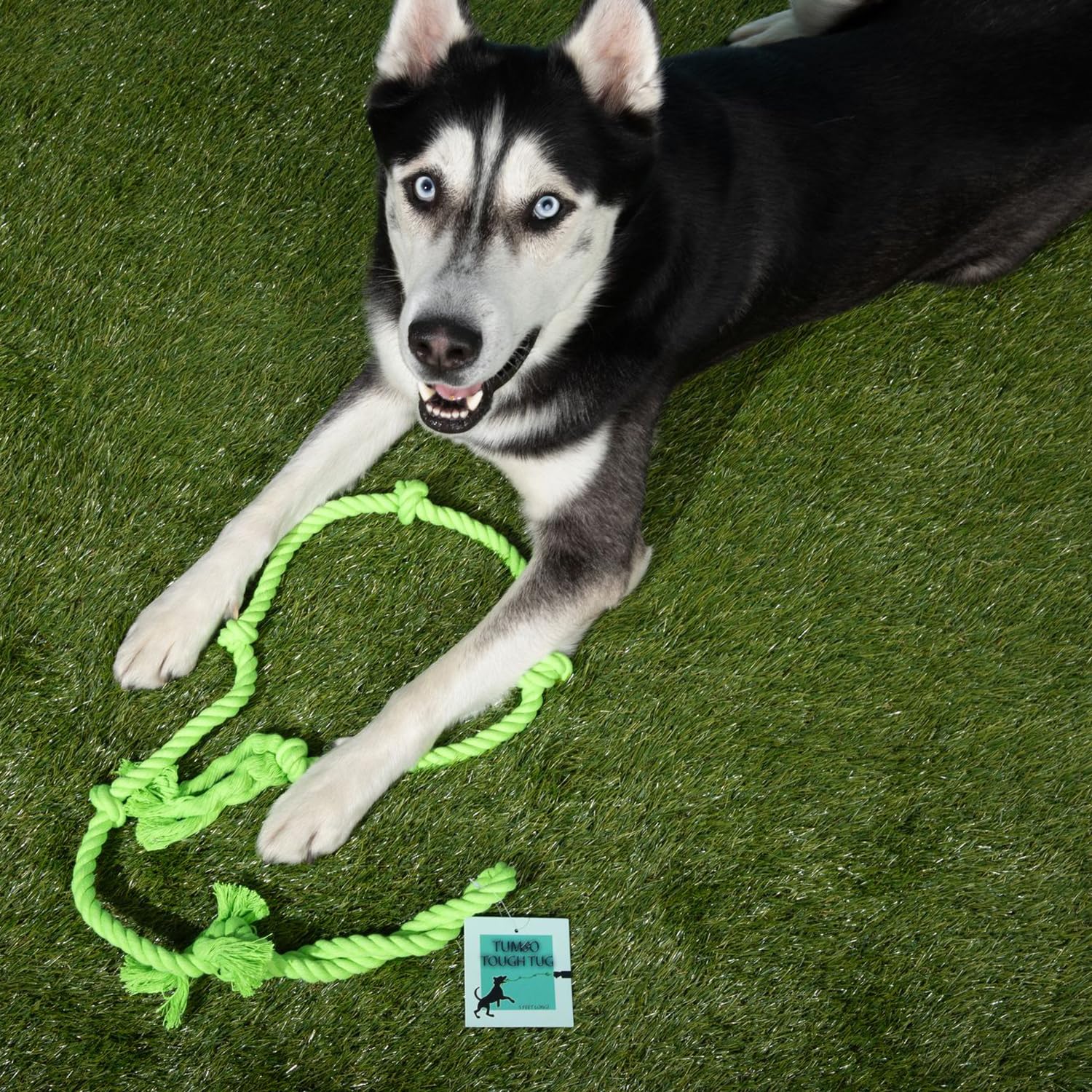 Durable cotton rope construction of Tumbo Tough Tug Rope Dog Toy for long-lasting games.