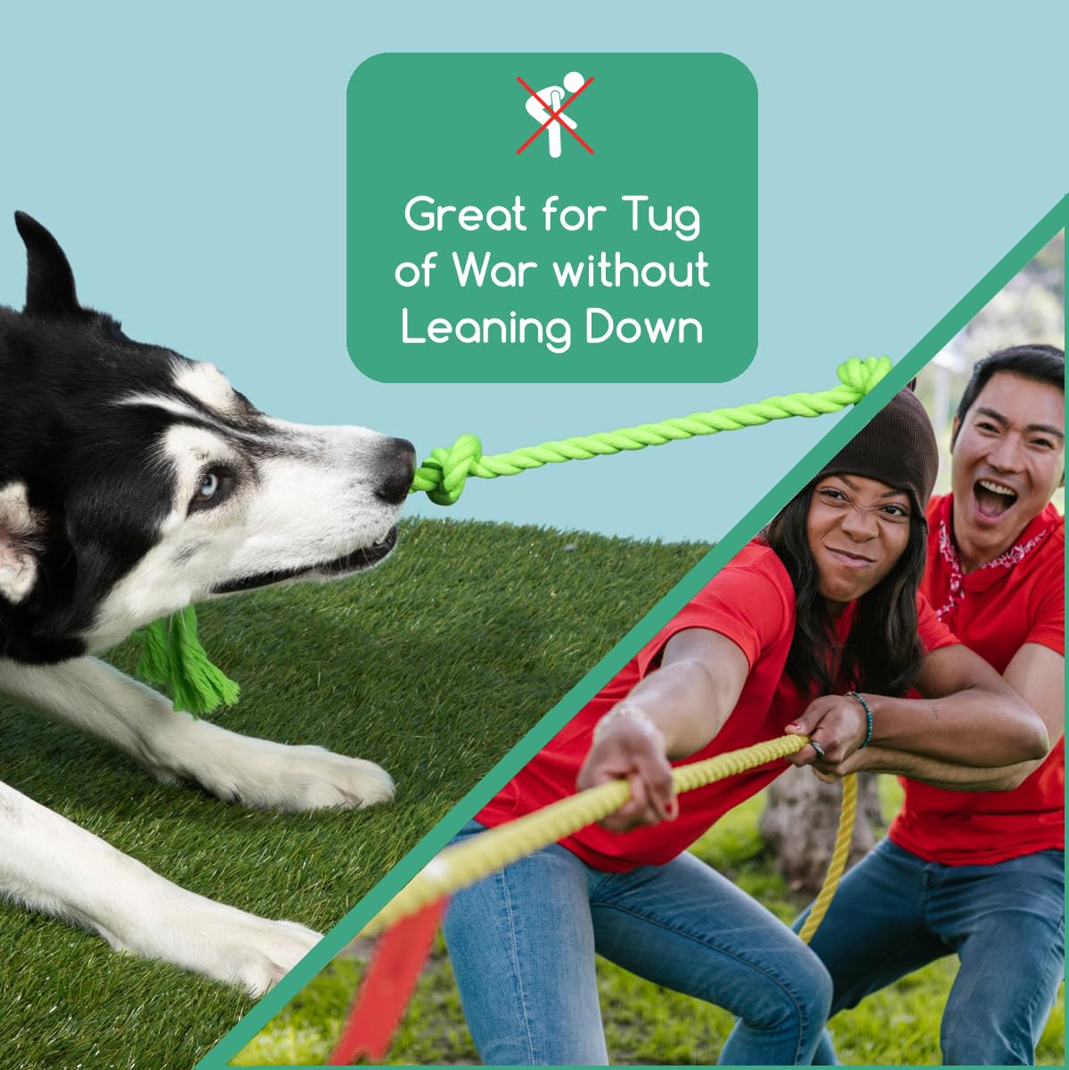 Five knots on Tumbo Tough Tug Rope Dog Toy provide multiple grip points.