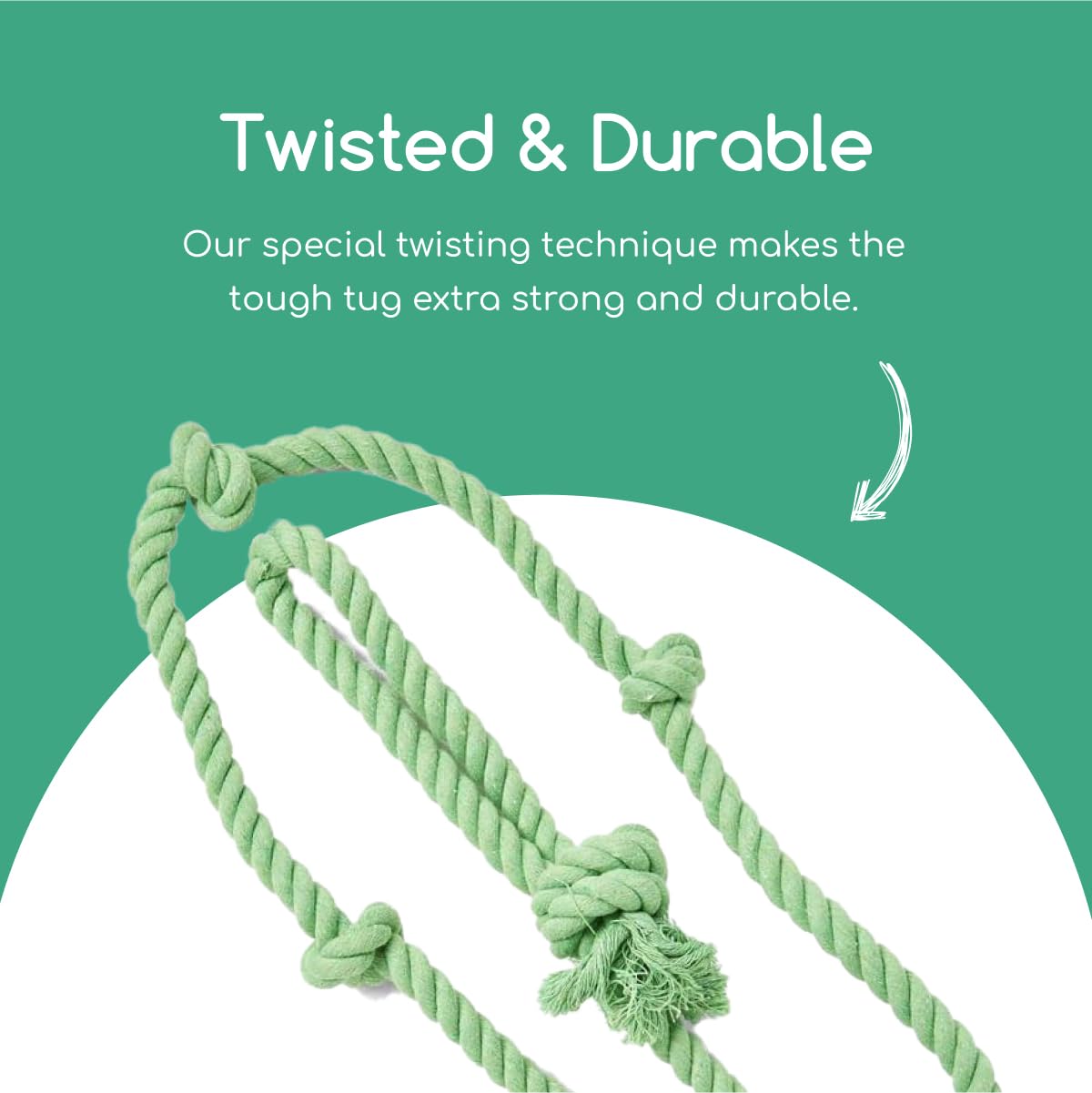 Tumbo Tough Tug Rope Dog Toy featuring a built-in handle for secure grip.