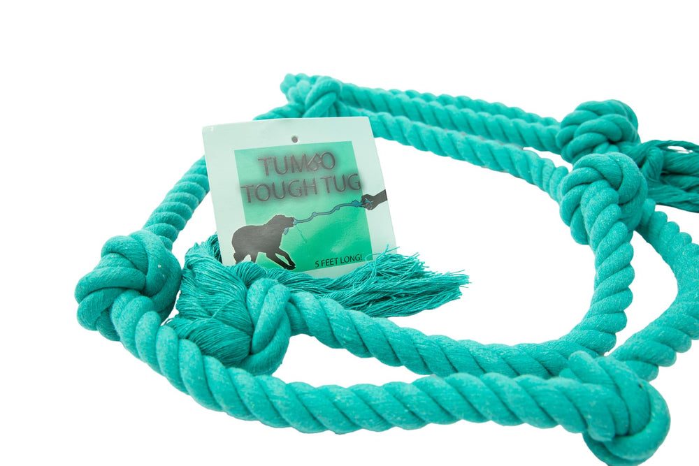 Tumbo Tough Tug Rope Dog Toy emphasizes durable rope for long lasting games.