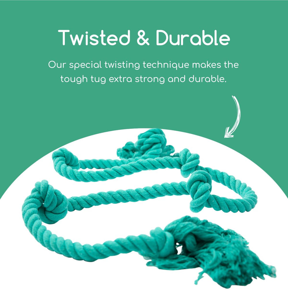Tumbo Tough Tug Rope Dog Toy shows knotted grip for secure tug sessions.