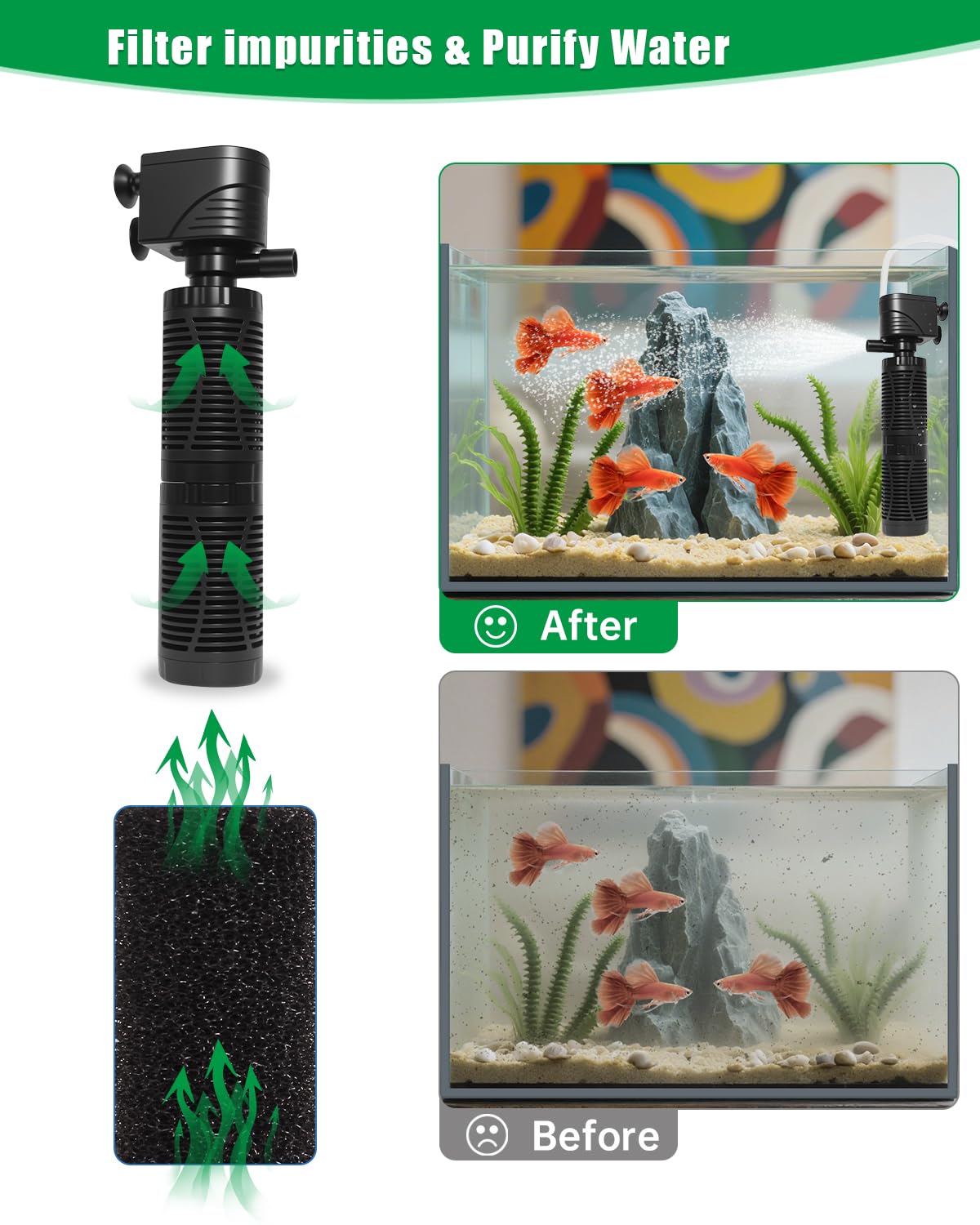 Tuodaxin filter side view highlighting compact design for quiet operation
