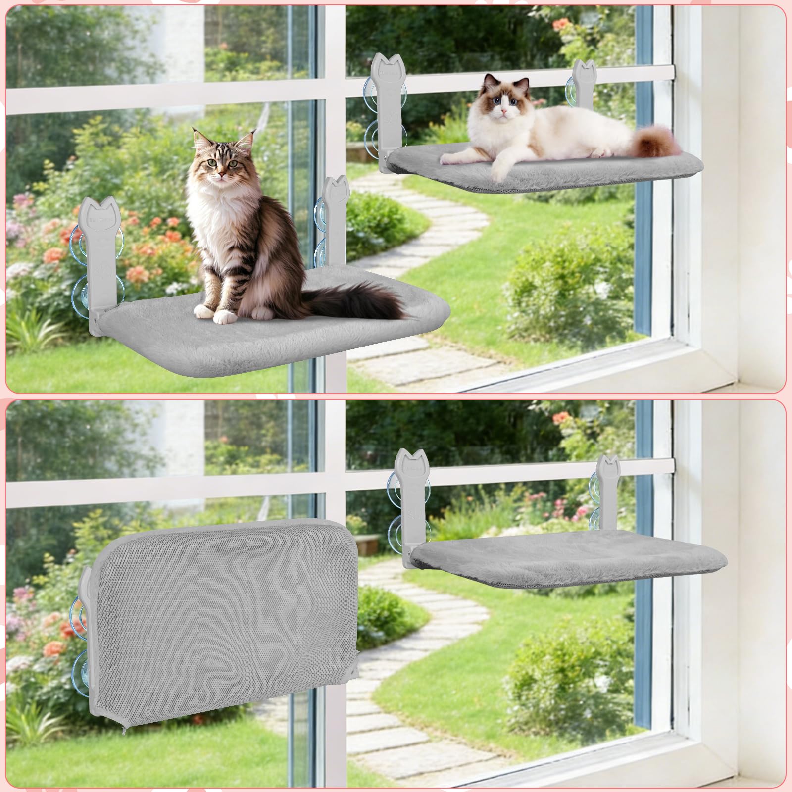 Turbosus 2-pack in use in two sunny windows for cats