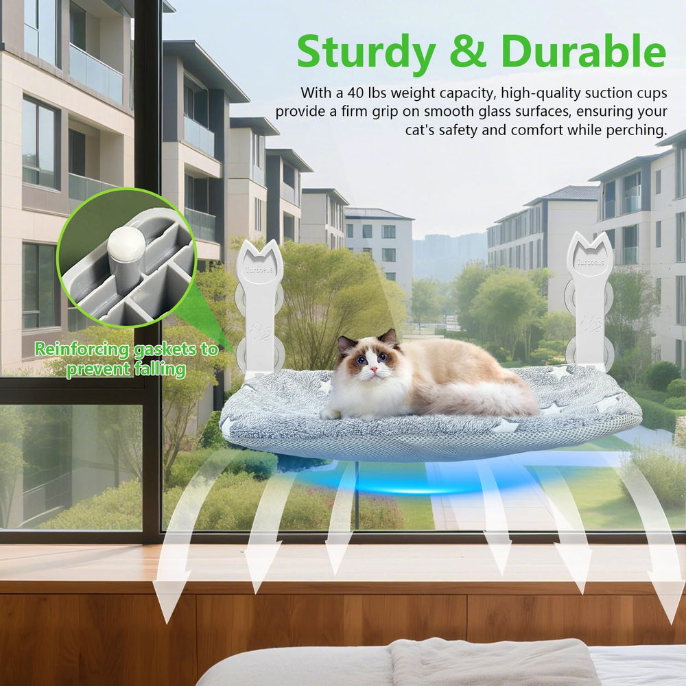 Turbosus breathable cordless window bed keeps feline lounging airy by window