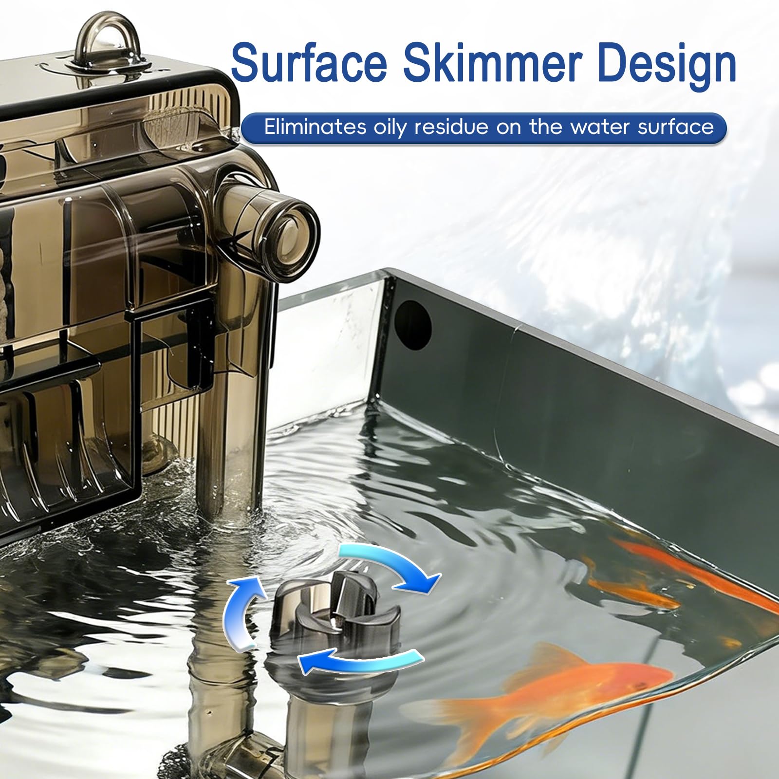 Turchongeco compact HOB filter surface-skimmer for cleaner water surface.