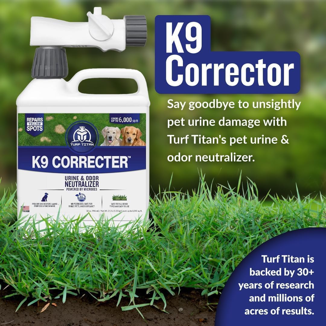 Turf Titan K9 Correcter being applied to treat lawn spots for easy weekly care.