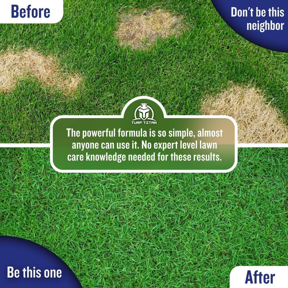 Lawn yellow spots diminishing with Turf Titan Correcter treatment.