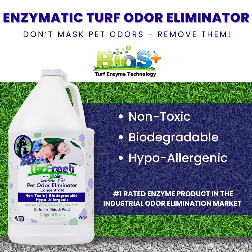 TurFresh BioS+ spray action applying odor control on turf