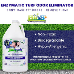 TurFresh BioS+ spray action applying odor control on turf