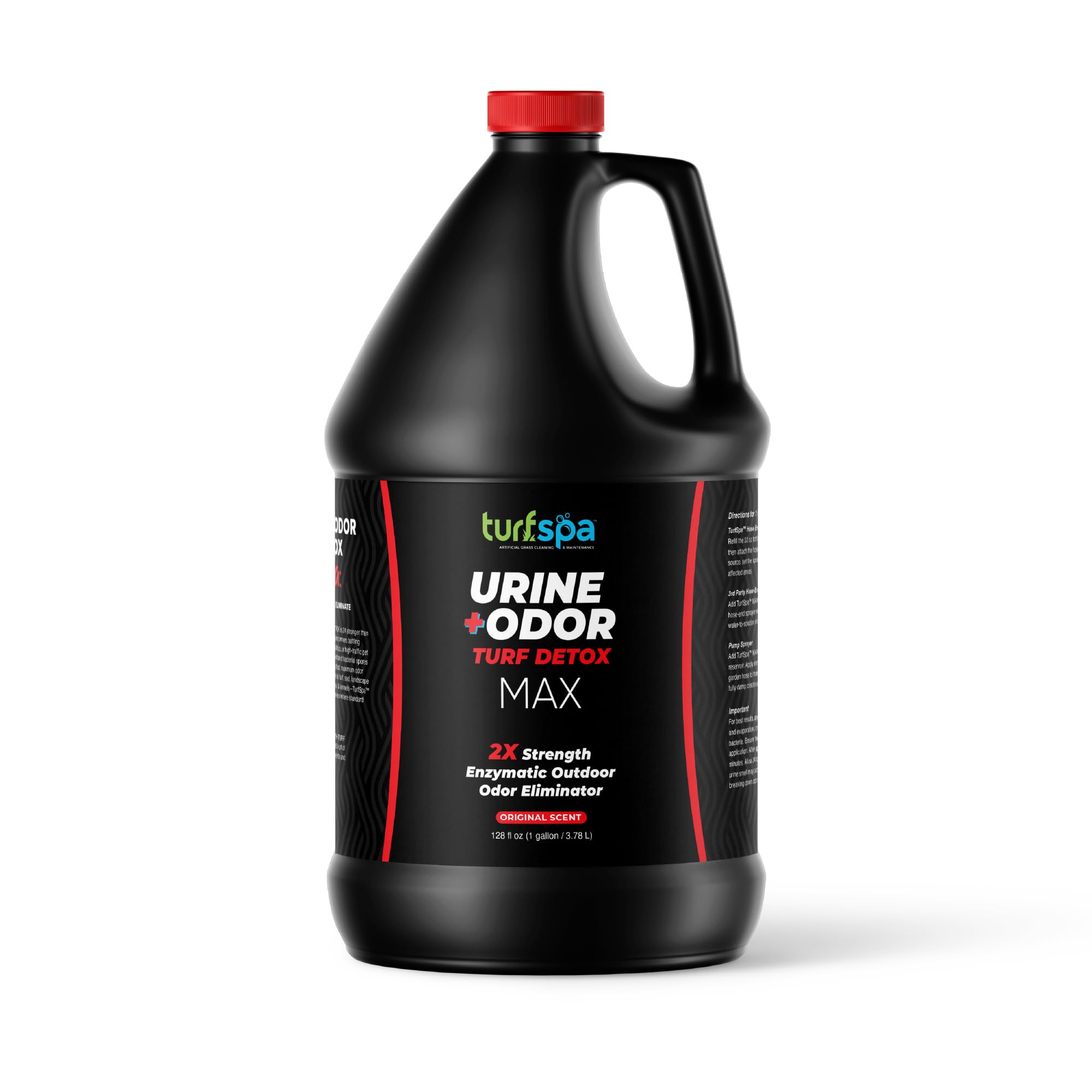 TurfSpa MAX urine odor detox bottle pour for quick outdoor odor relief.