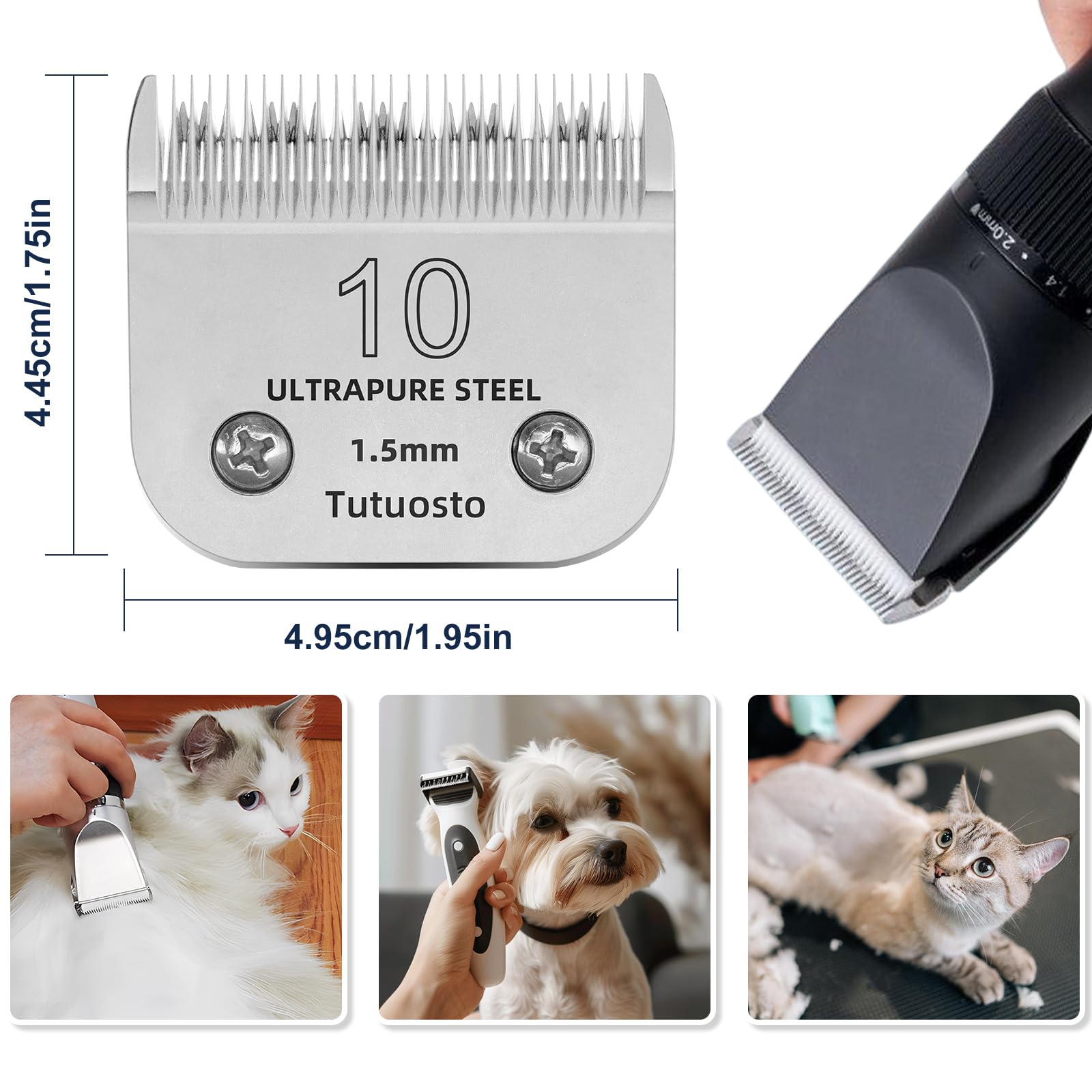 Tutuosto blades compatible with Andis, Wahl, and Oster clippers for versatility.