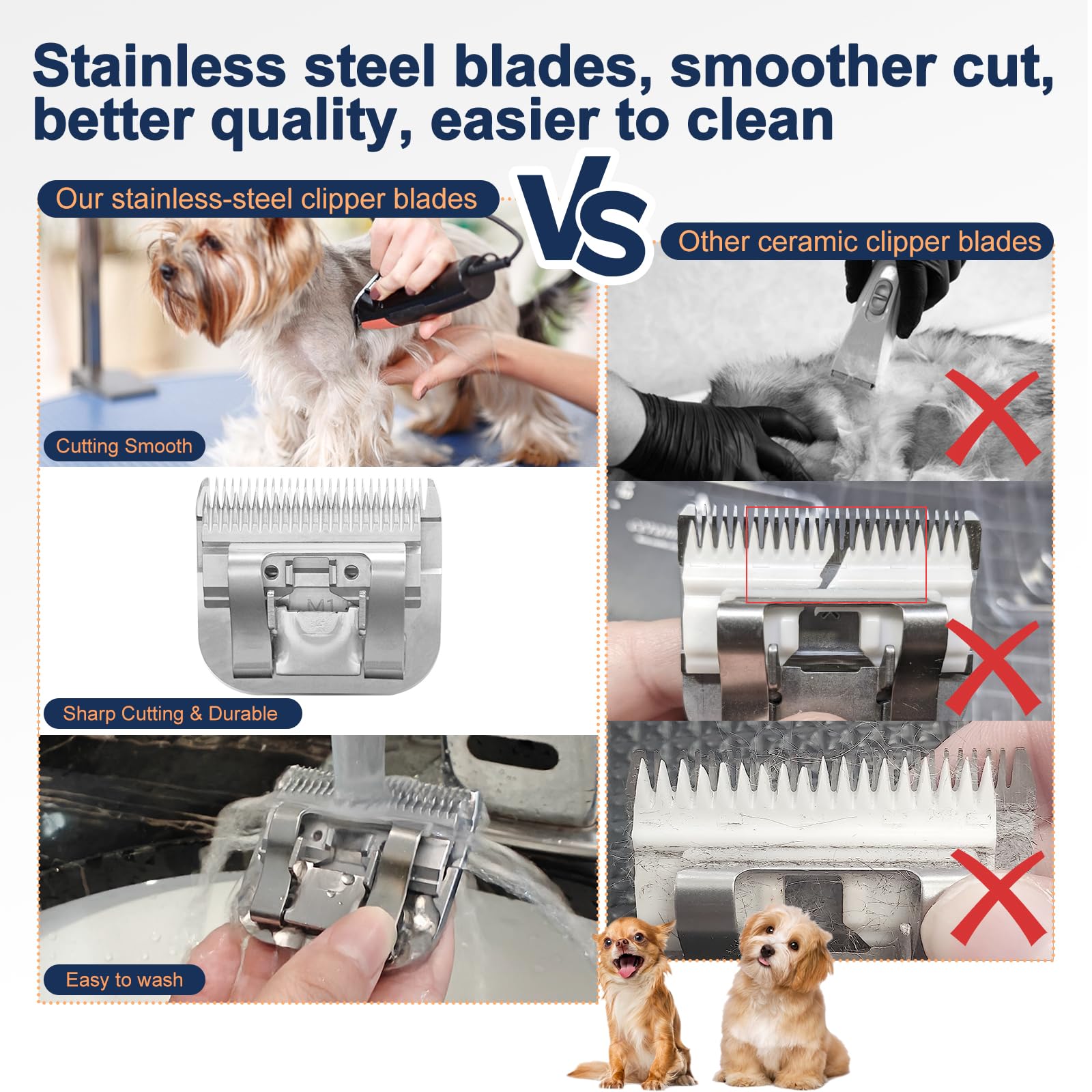 Tutuosto stainless-steel front blade with titanium coating for durability.