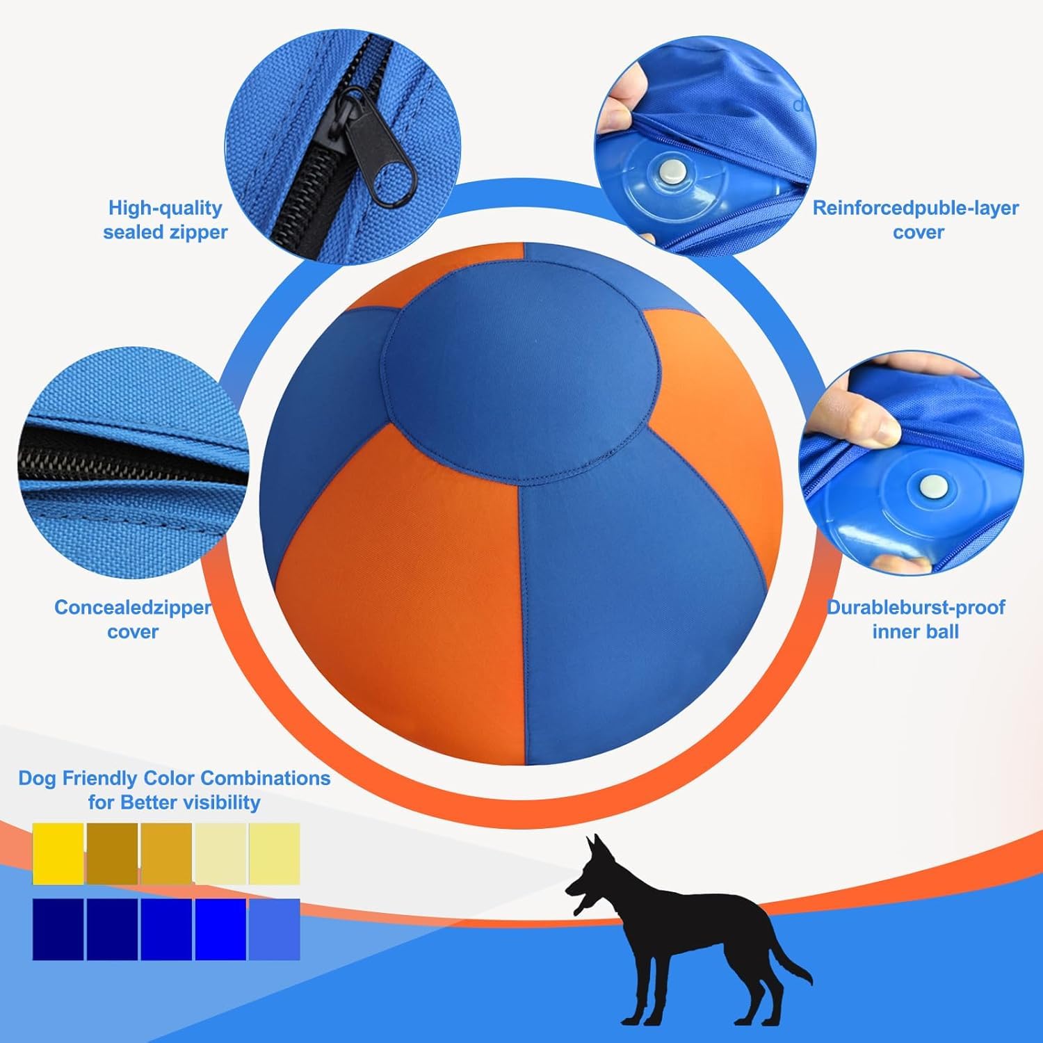 TVM Herding Ball with full-cover Velcro protects zipper from chewing