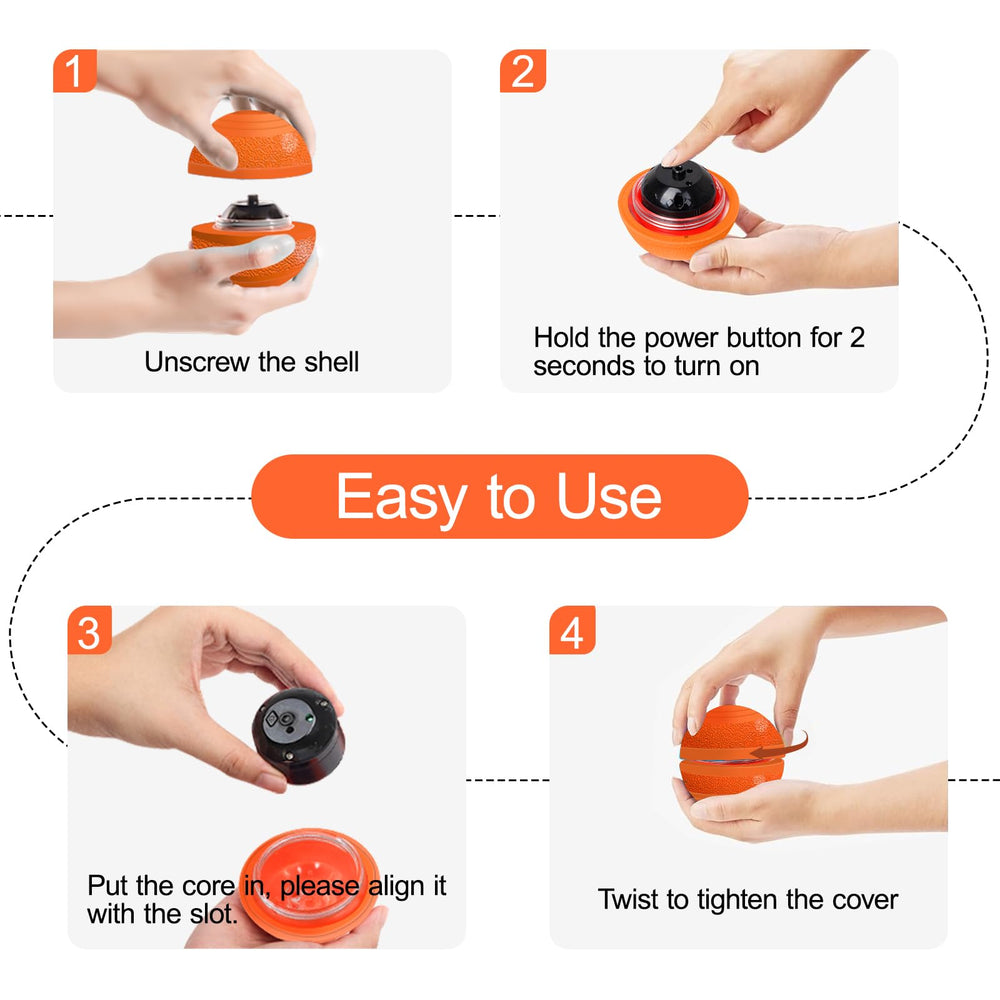 TVM Interactive Dog Ball orange packaging with USB cable and manual