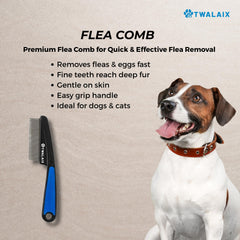 TWALAIX flea comb for fine grooming and debris removal between baths.