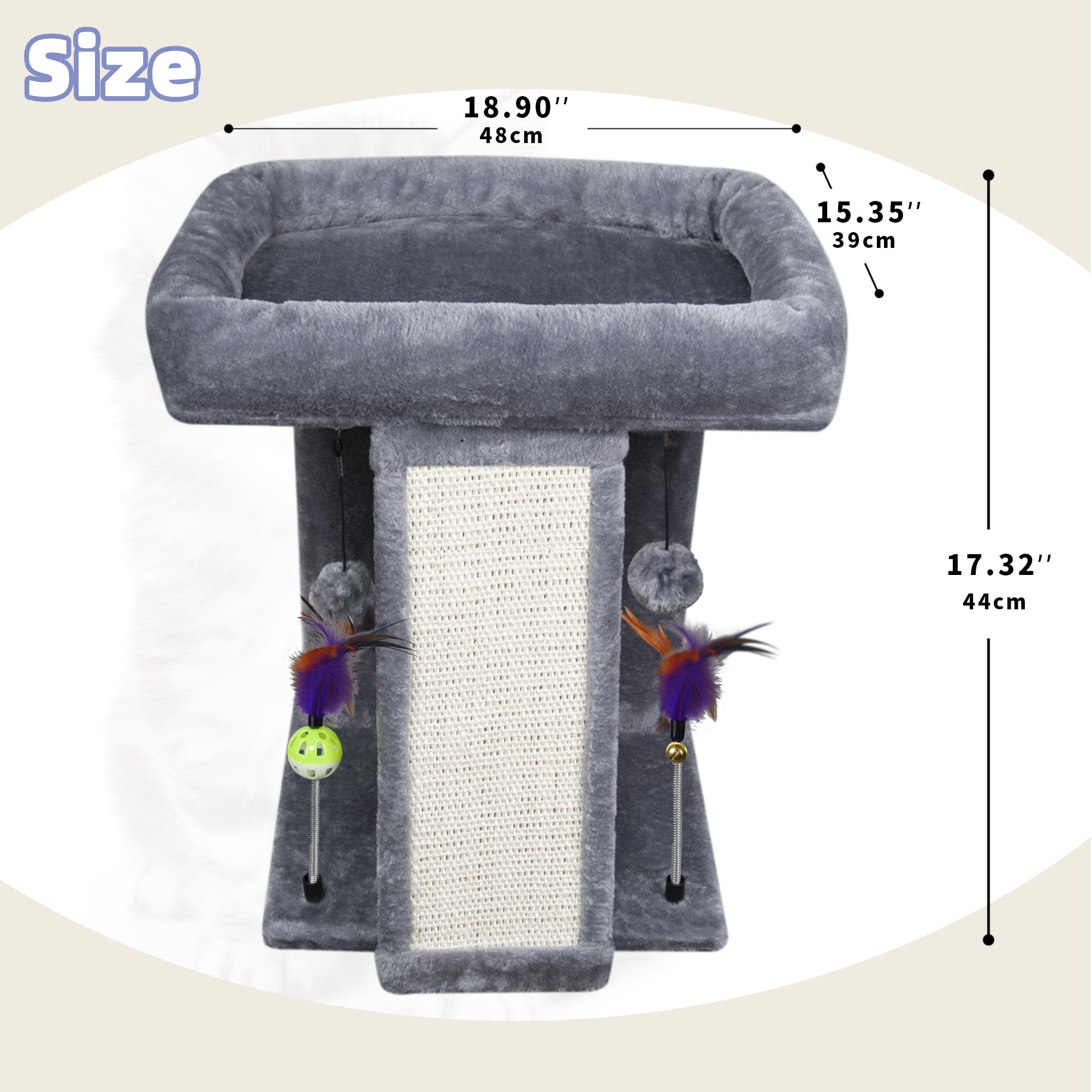 TWDEPART cat tree with hanging balls and springs for interactive entertainment.
