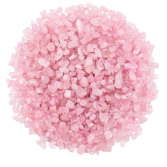 Twdrer rose pink crystal chips in a clear bowl showing natural color and texture