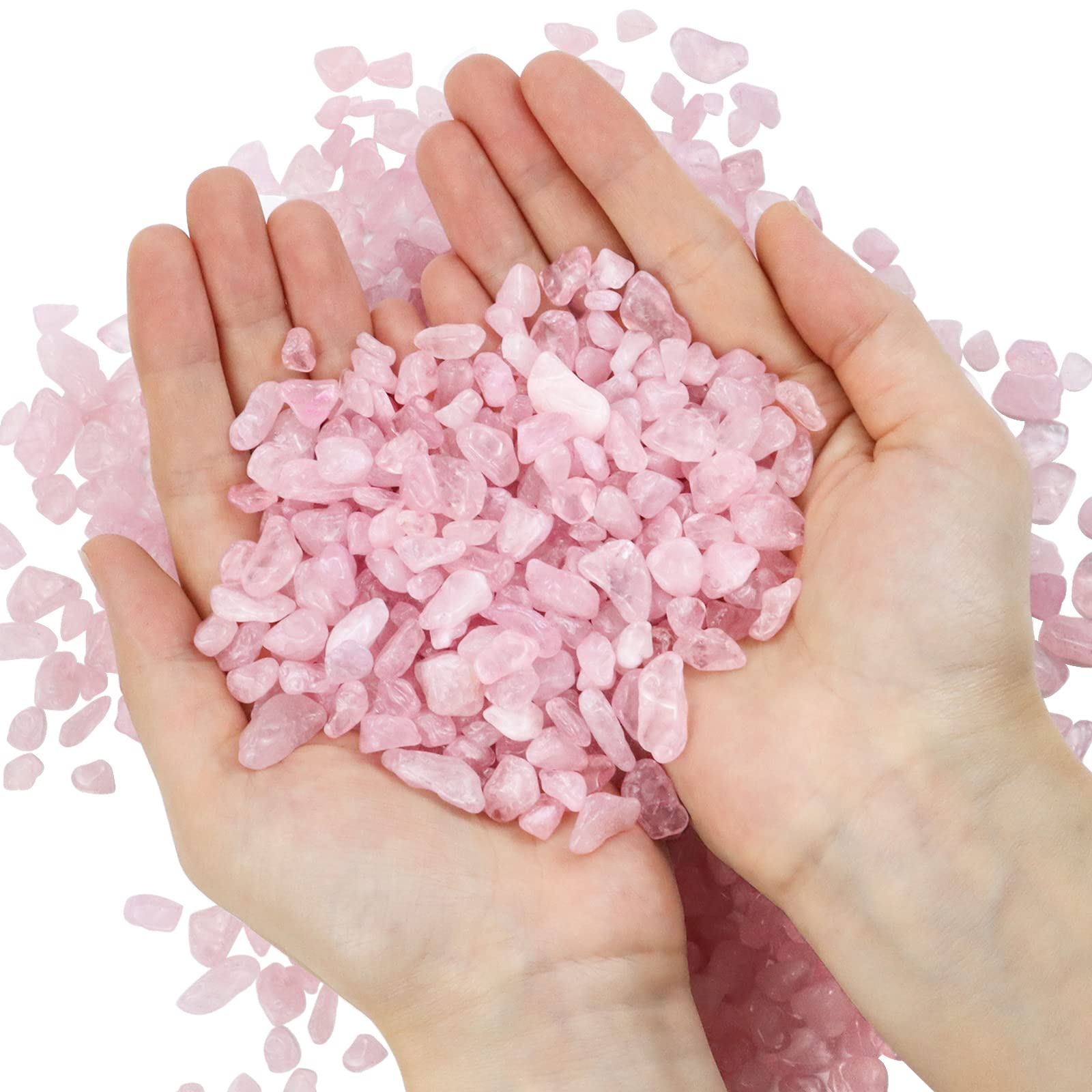 Twdrer rose pink quartz chips as garden decorative layer on soil