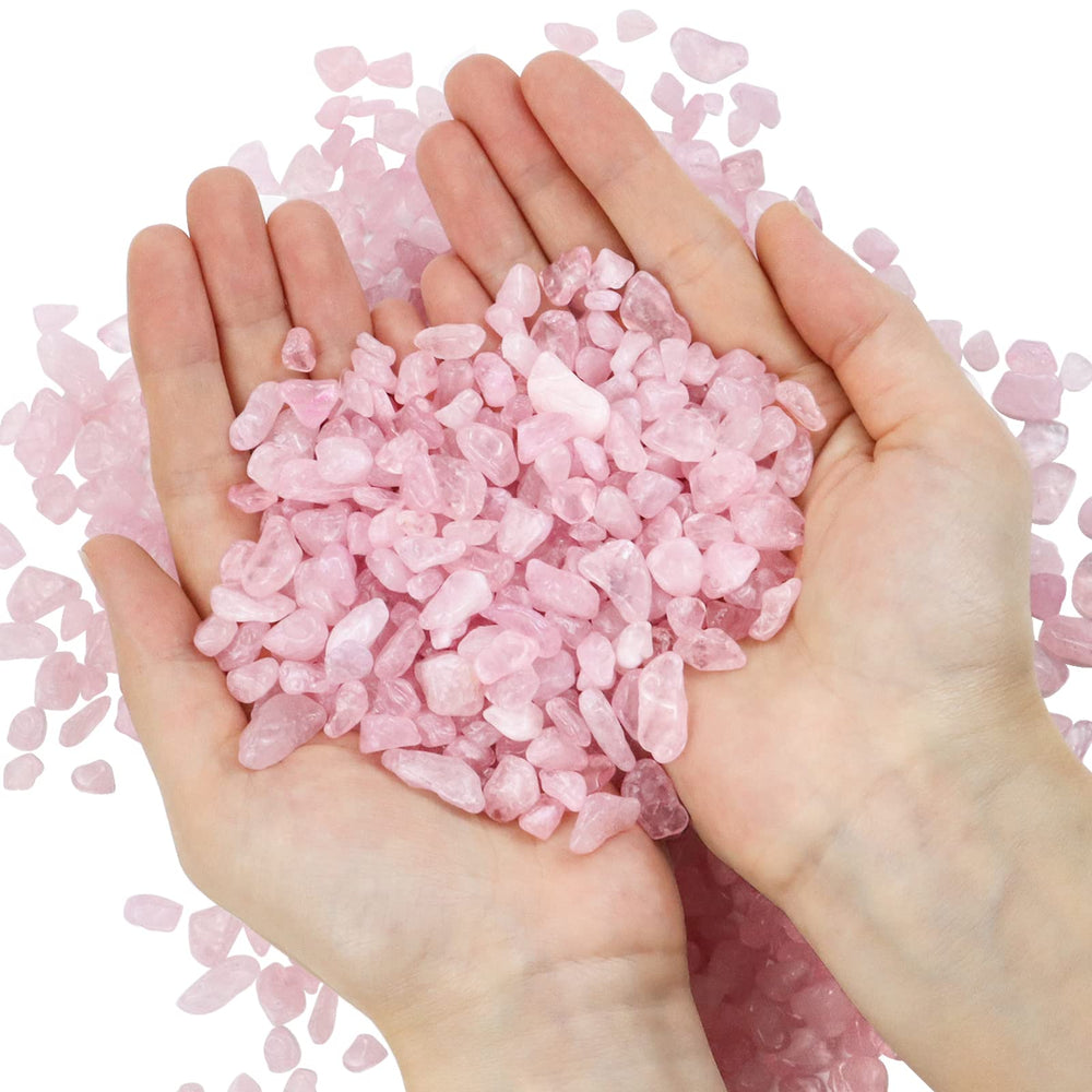 Twdrer rose pink quartz chips as garden decorative layer on soil