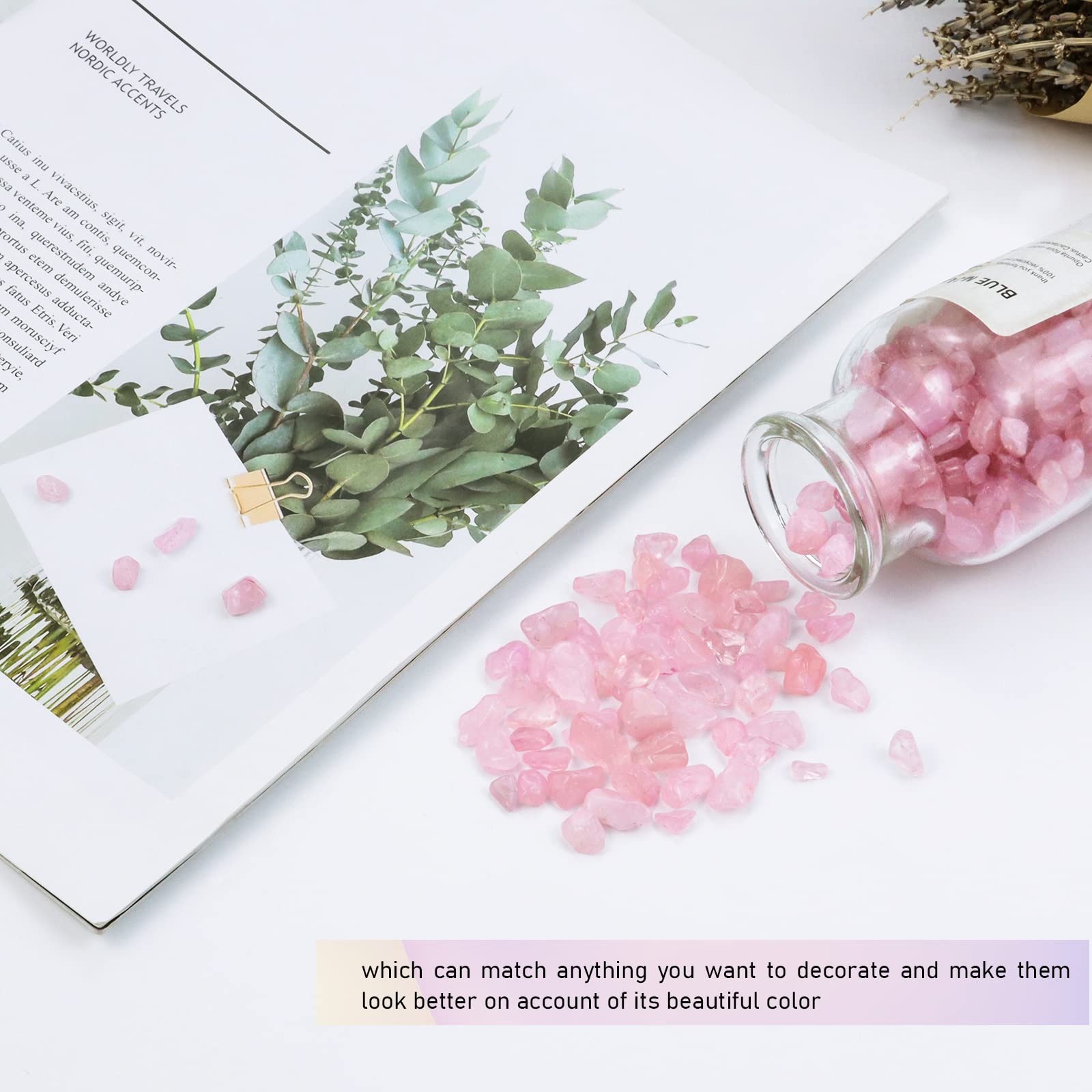 Twdrer rose pink crystal chips filling a clear vase for arrangement