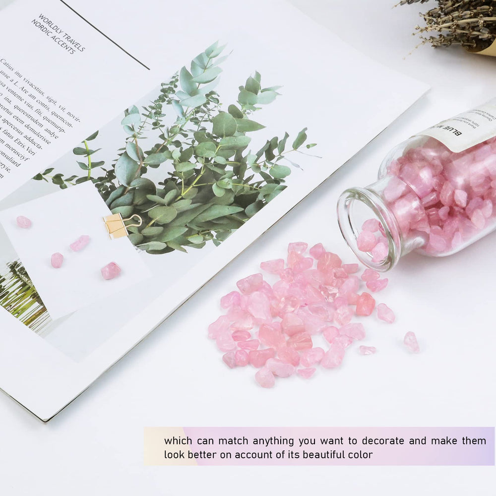 Twdrer rose pink crystal chips filling a clear vase for arrangement
