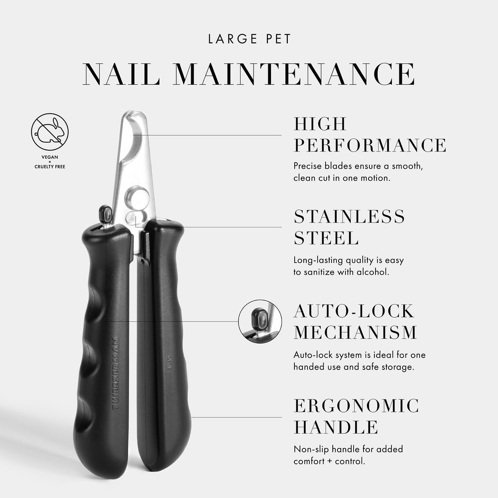 Tweezerman nail clippers with auto-lock for safe, one-handed operation.