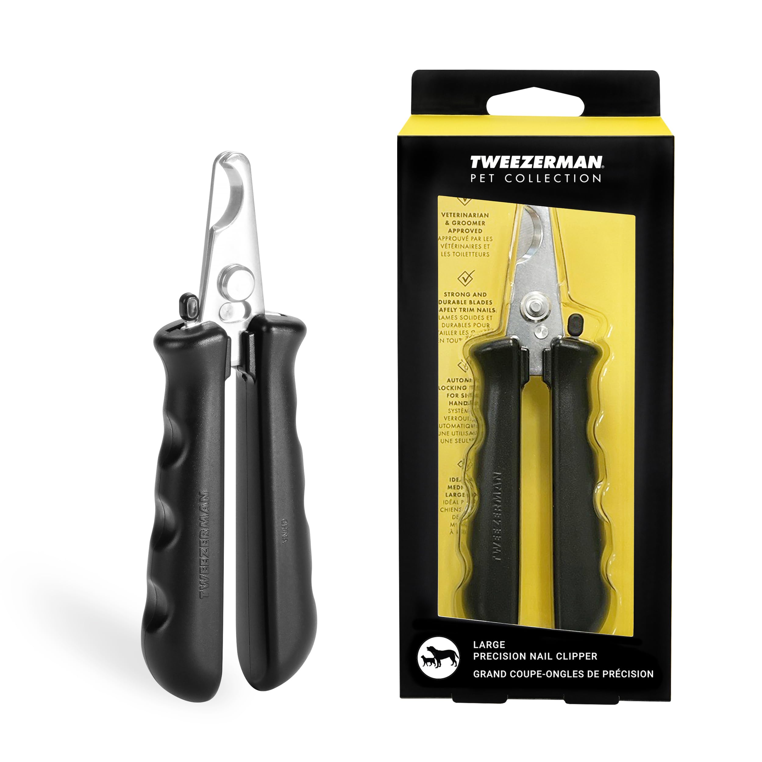 Tweezerman dog-cat nail clippers with ergonomic handle for precise trims.