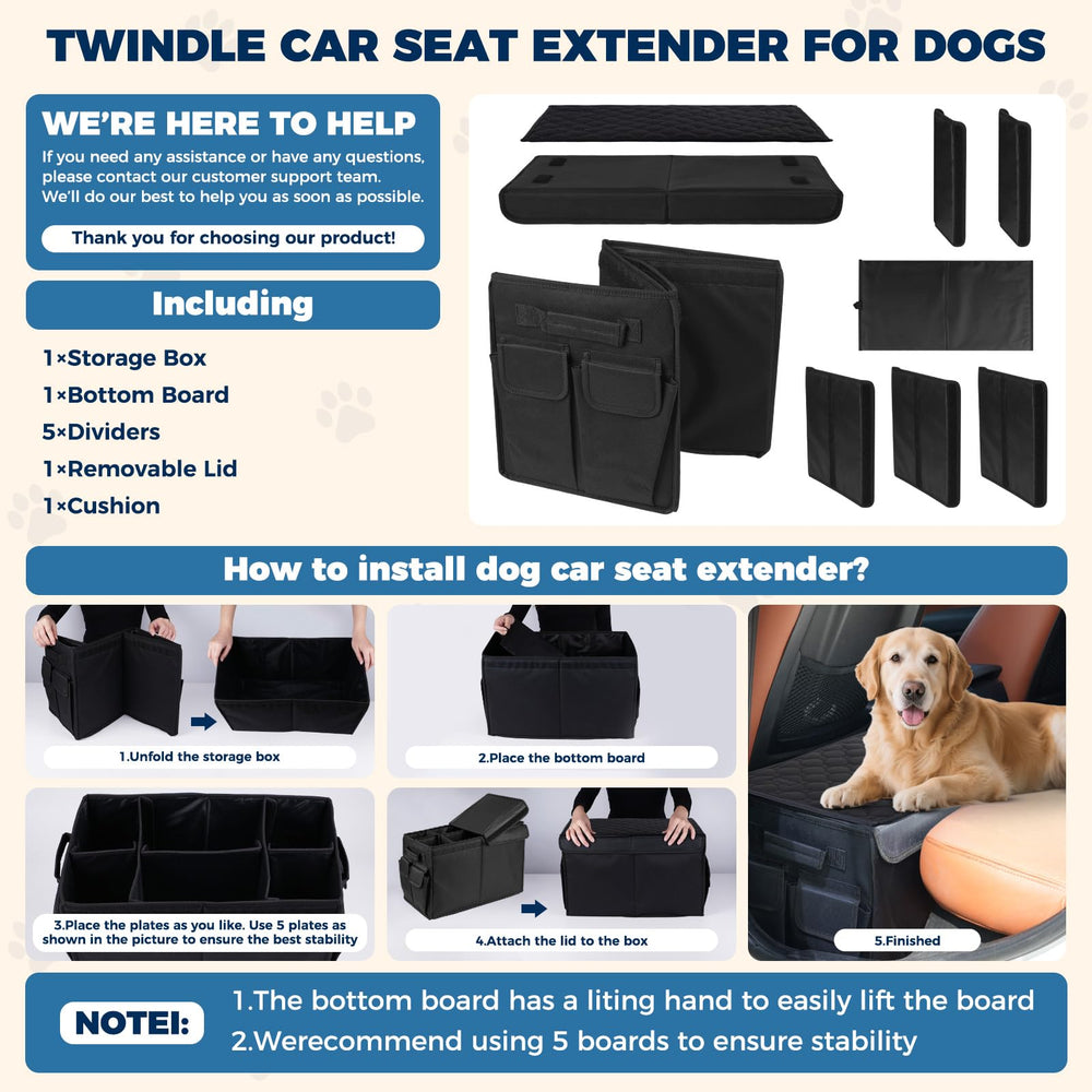TWINDLE car organizer keeps blankets and treats within easy reach.