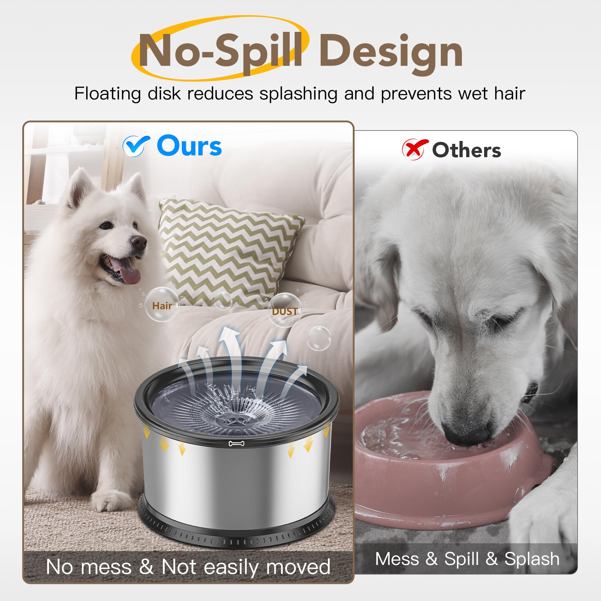 Twinsing no-spill bowl anti-slip-mat keeps bowl steady on floors.