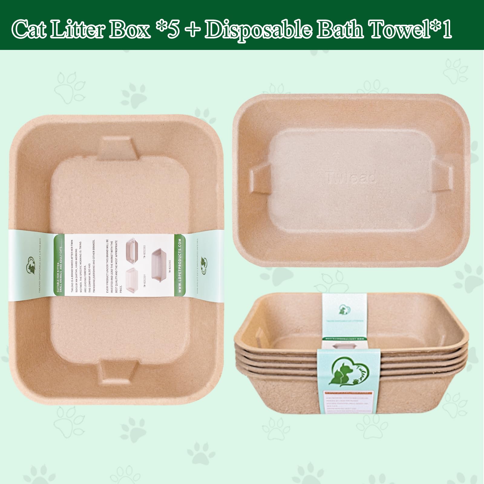 Twlead eco-friendly 100% recycled paper cat tray, simple disposal.