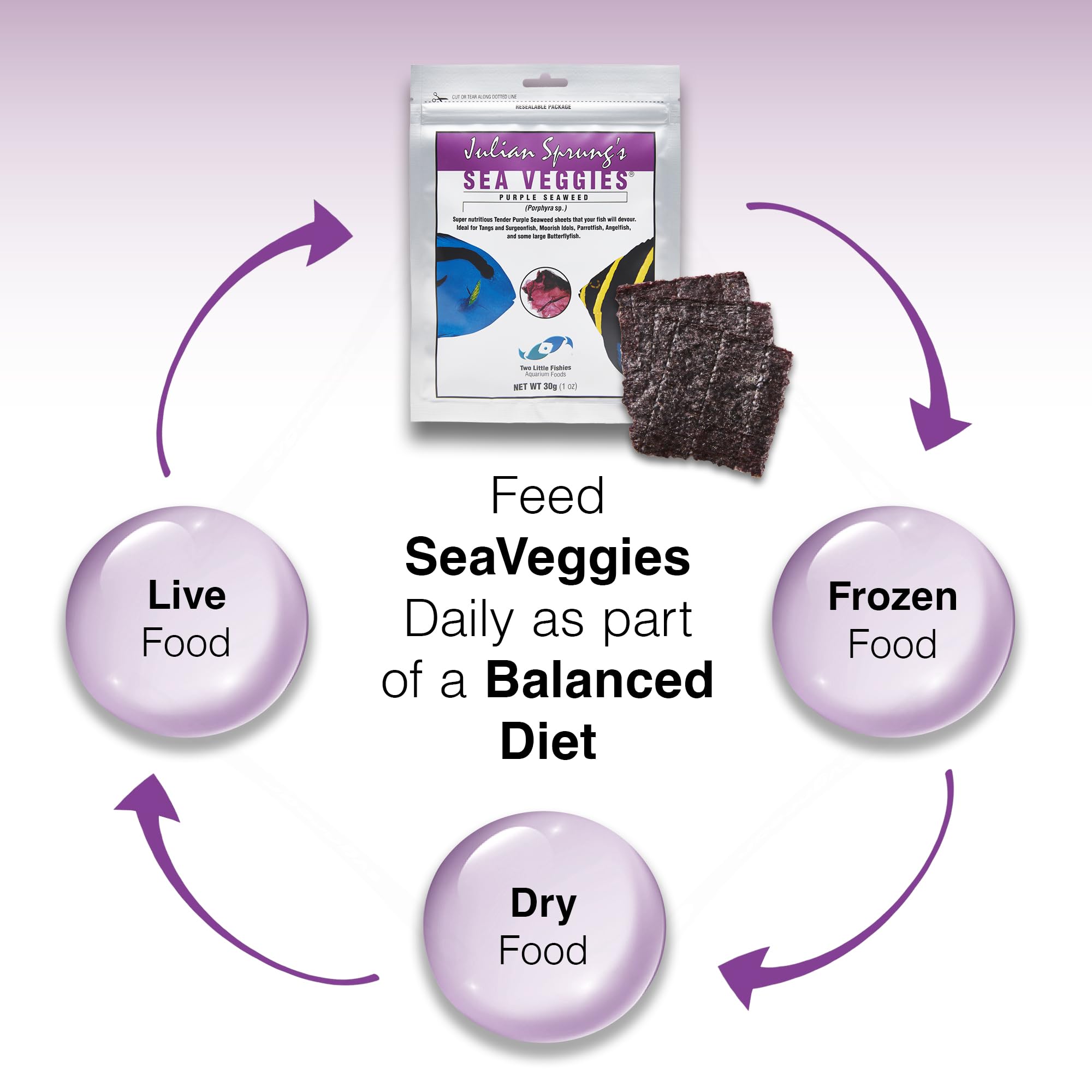 Two Little Fishies Sea Veg-Purple Seaweed packaging detail shows the sealed 1-ounce pouch.