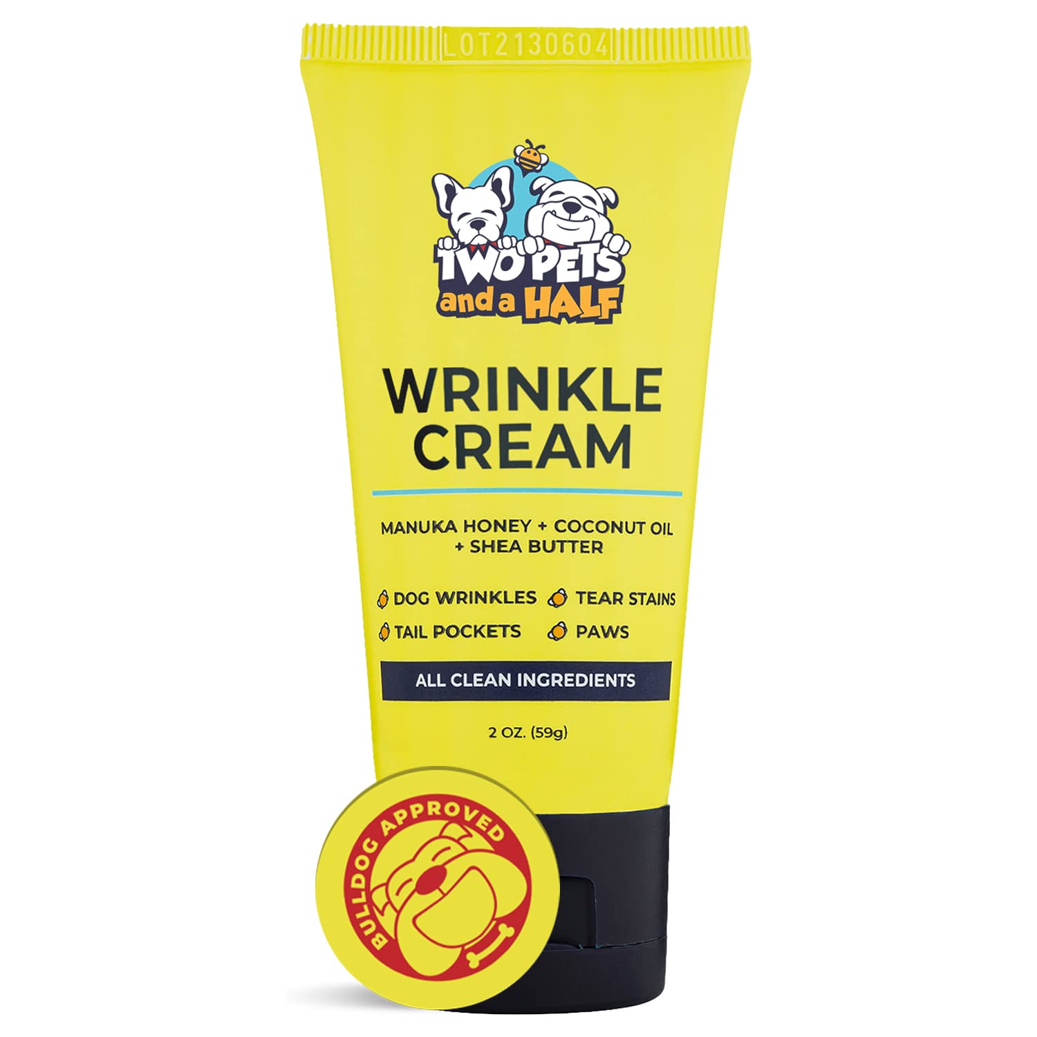 Two Pets and a Half bulldog wrinkle wipes clean folds and neutralize odor.