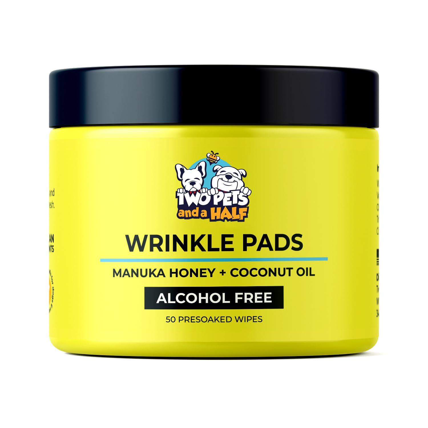 Two Pets and a Half wrinkle wipes for French bulldog face, gentle cleansing between folds.