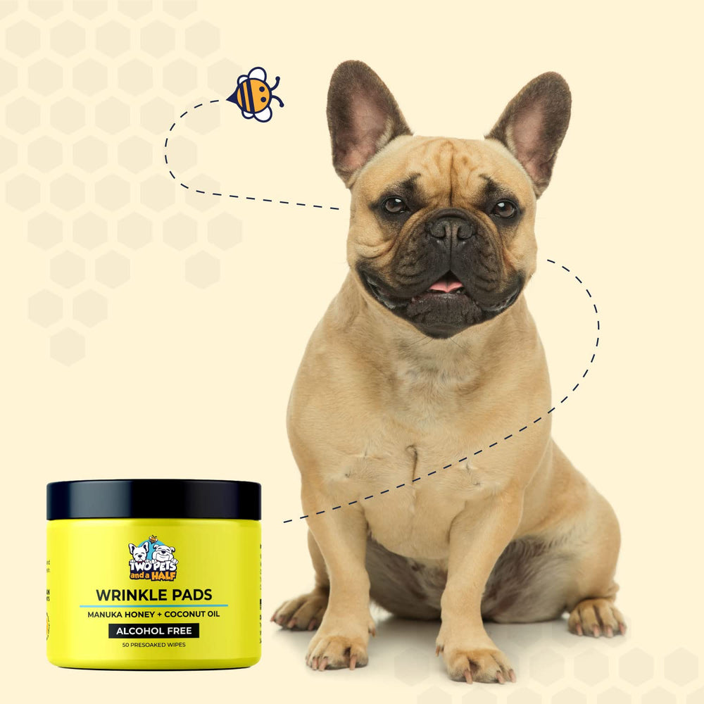 Two Pets and a Half wrinkle wipes packaging closeup.