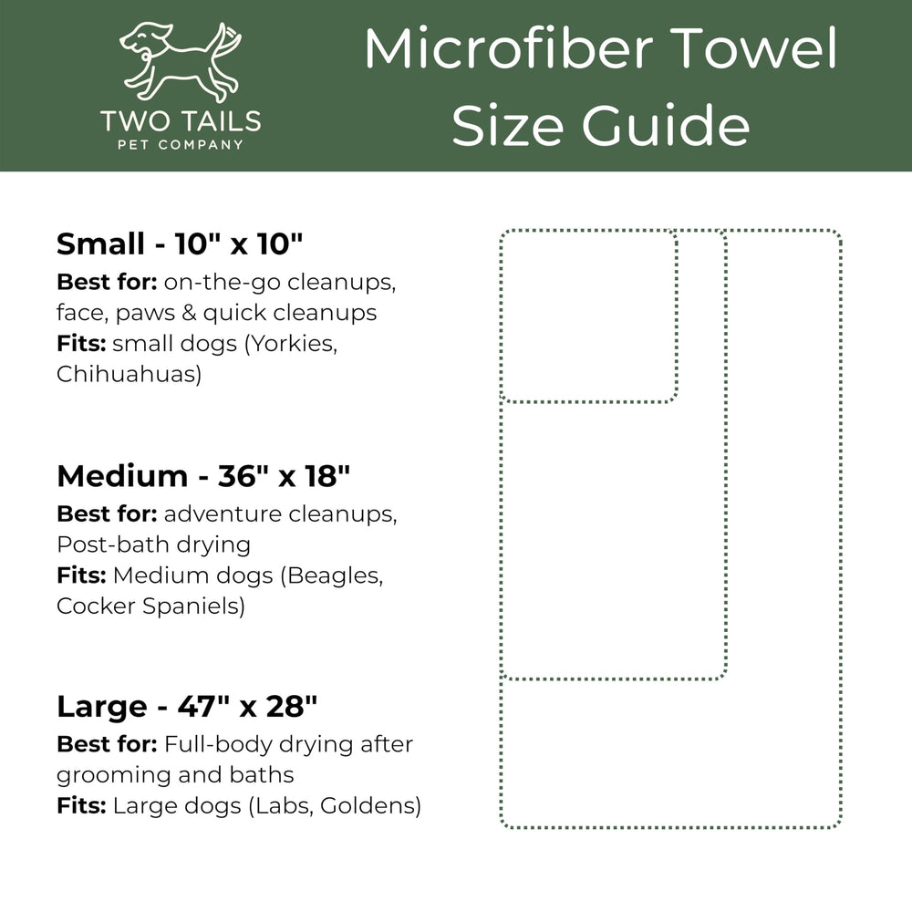 Two Tails Pet Company Pet N’ Dry lightweight towel that glides over all breeds.
