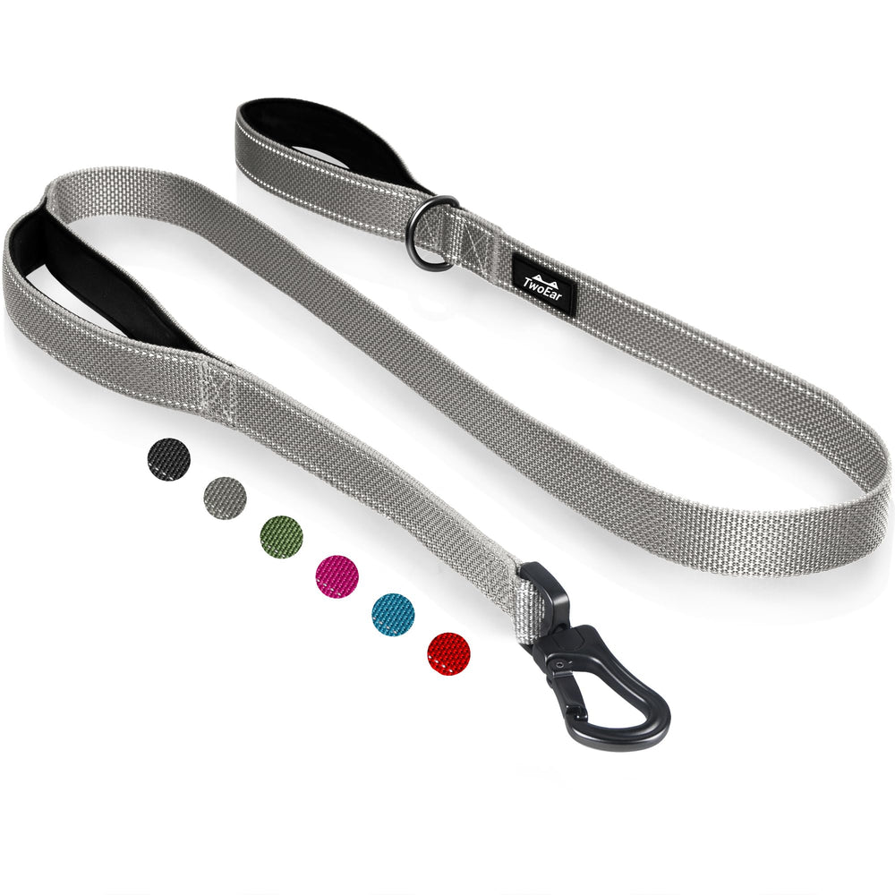 TwoEar 6ft gray dog leash with padded handles for comfortable walks