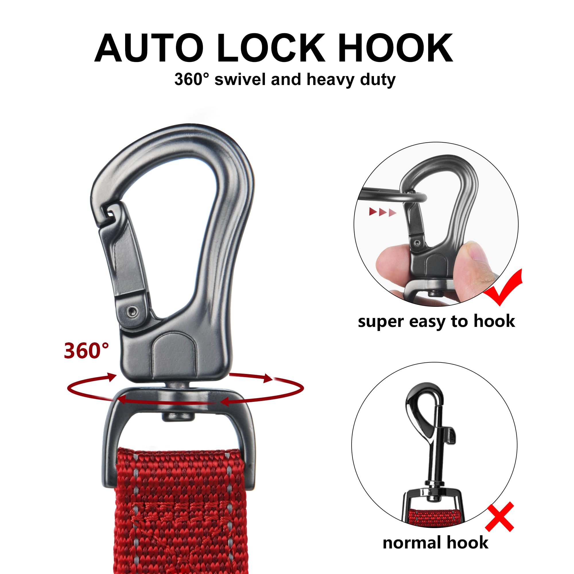 TwoEar auto-lock hook and 360 rotating clasp reduce tangling during use.