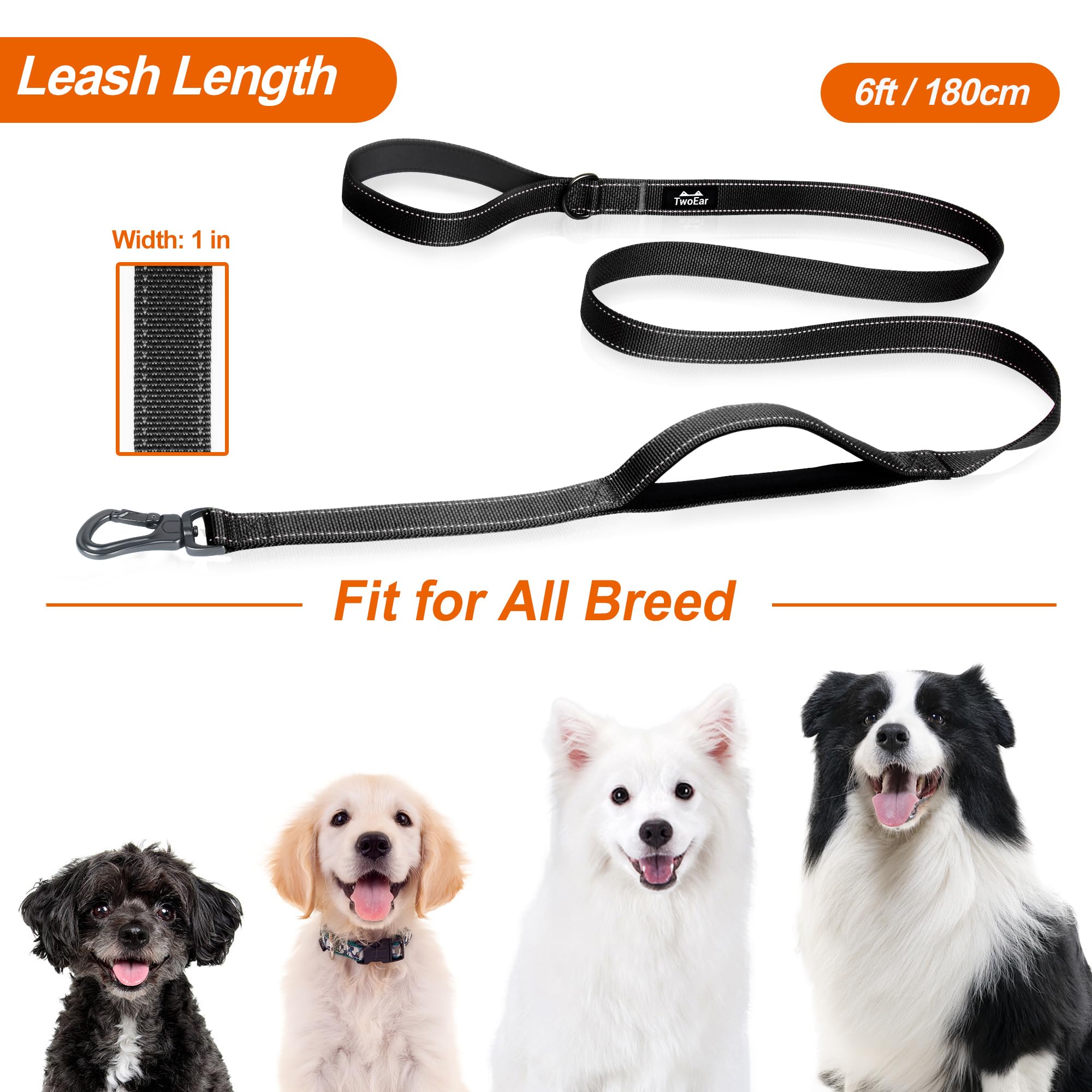 TwoEar leash features a D-ring for easy accessory attachment